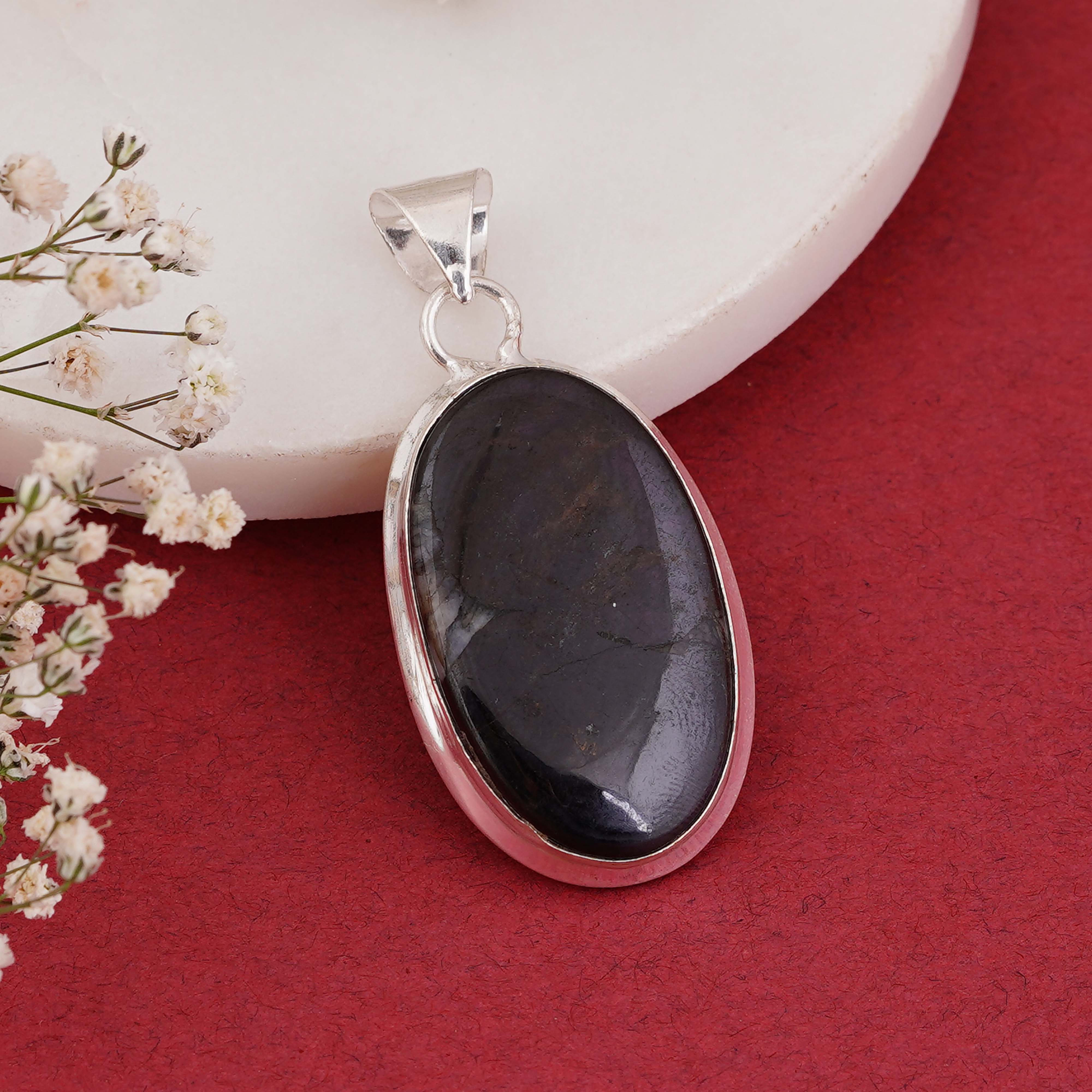 Elegant Black Obsidian Pendant | Handmade Sterling Silver Jewelry