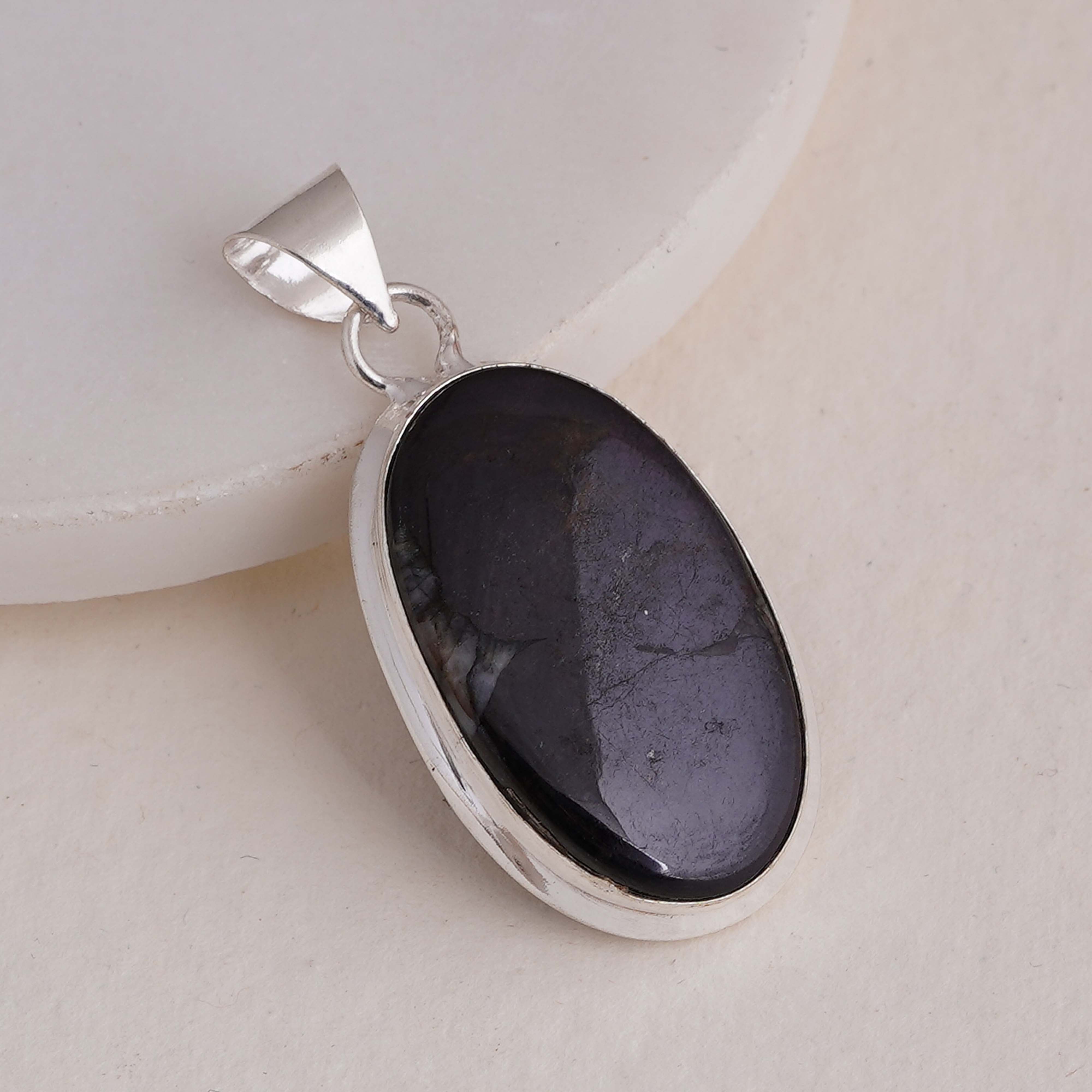 Elegant Black Obsidian Pendant | Handmade Sterling Silver Jewelry