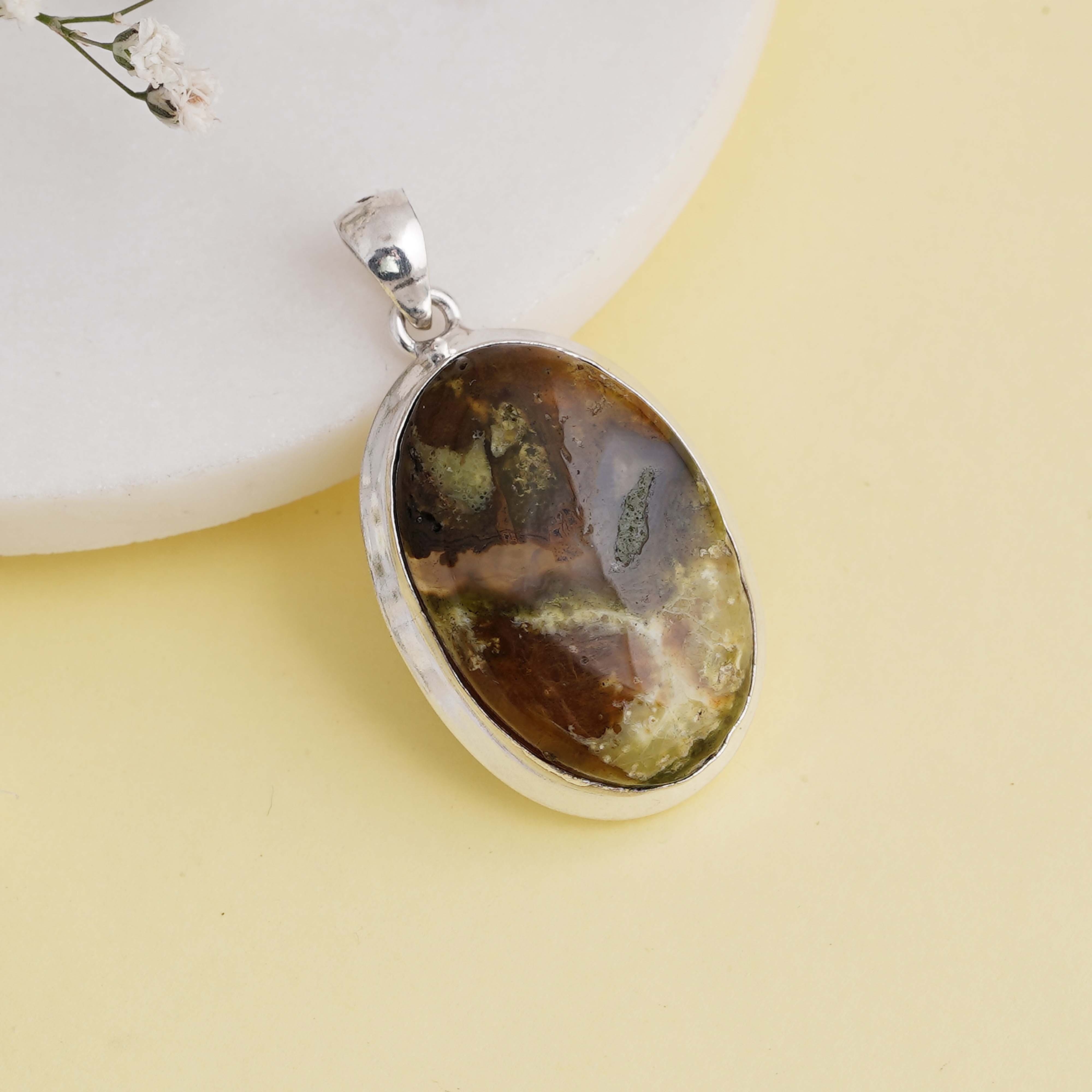 Unique Septarian Pendant | Natural Brown & Green Gemstone in Sterling Silver