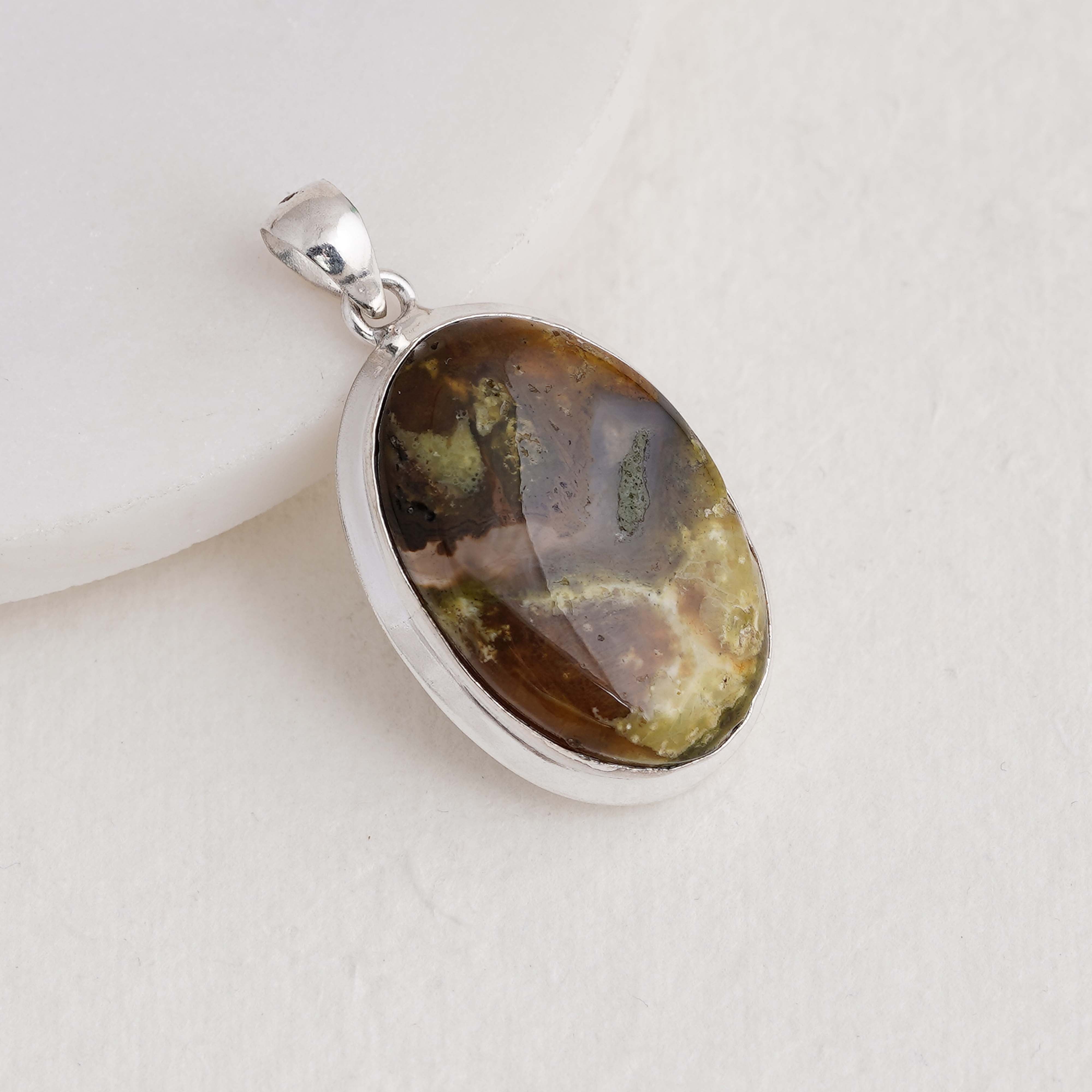 Unique Septarian Pendant | Natural Brown & Green Gemstone in Sterling Silver