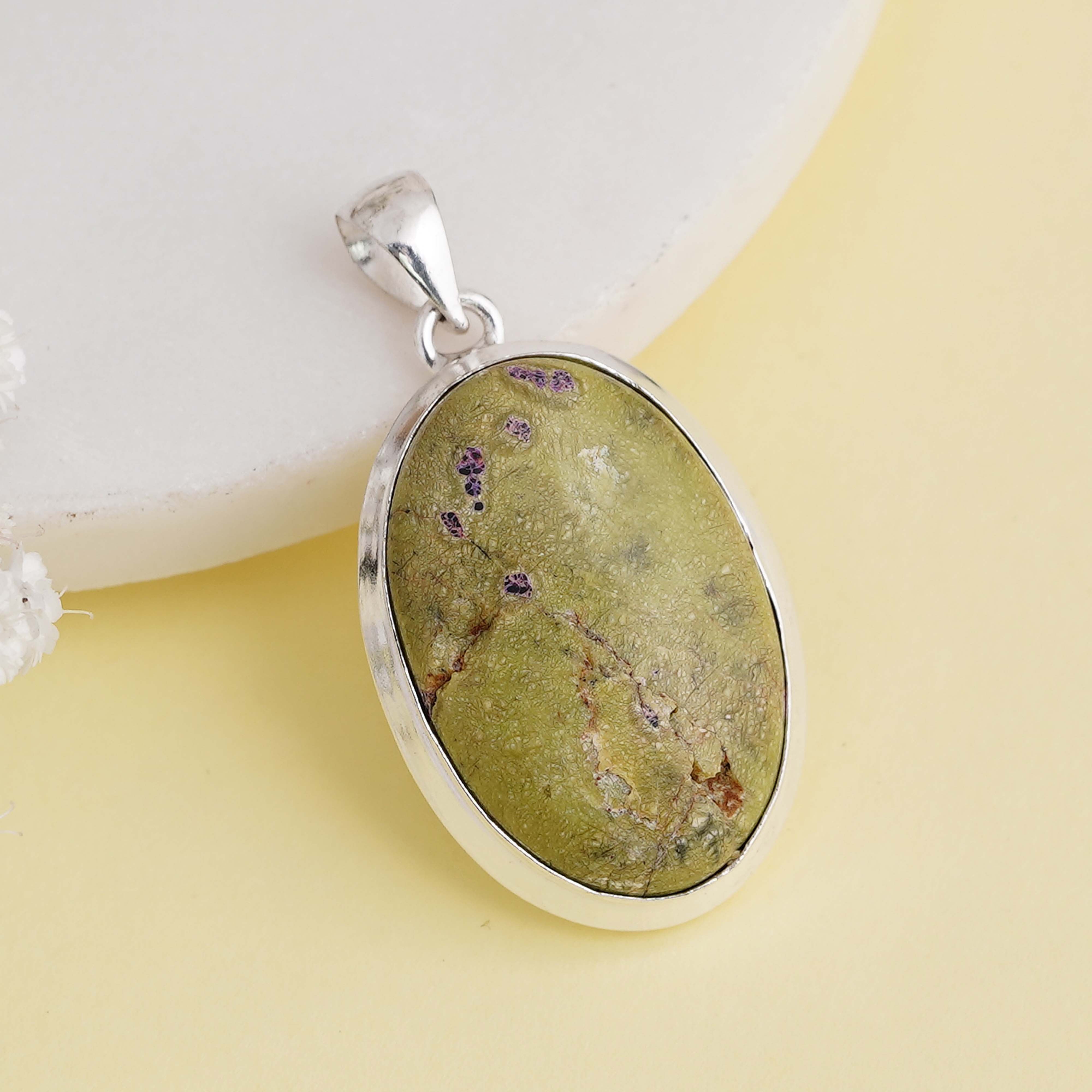 Unique Green Atlantisite Pendant | Natural Gemstone in Sterling Silver