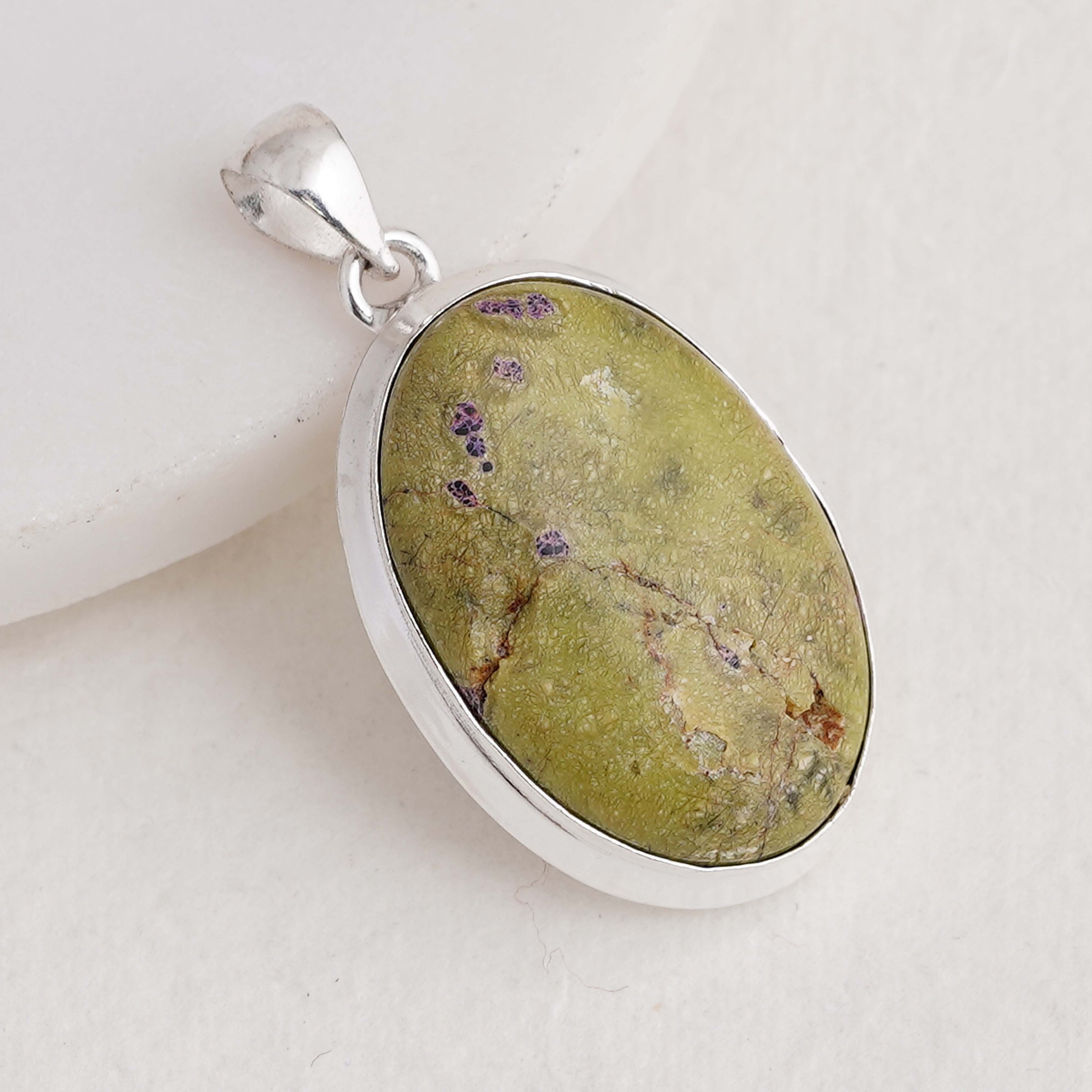 Unique Green Atlantisite Pendant | Natural Gemstone in Sterling Silver