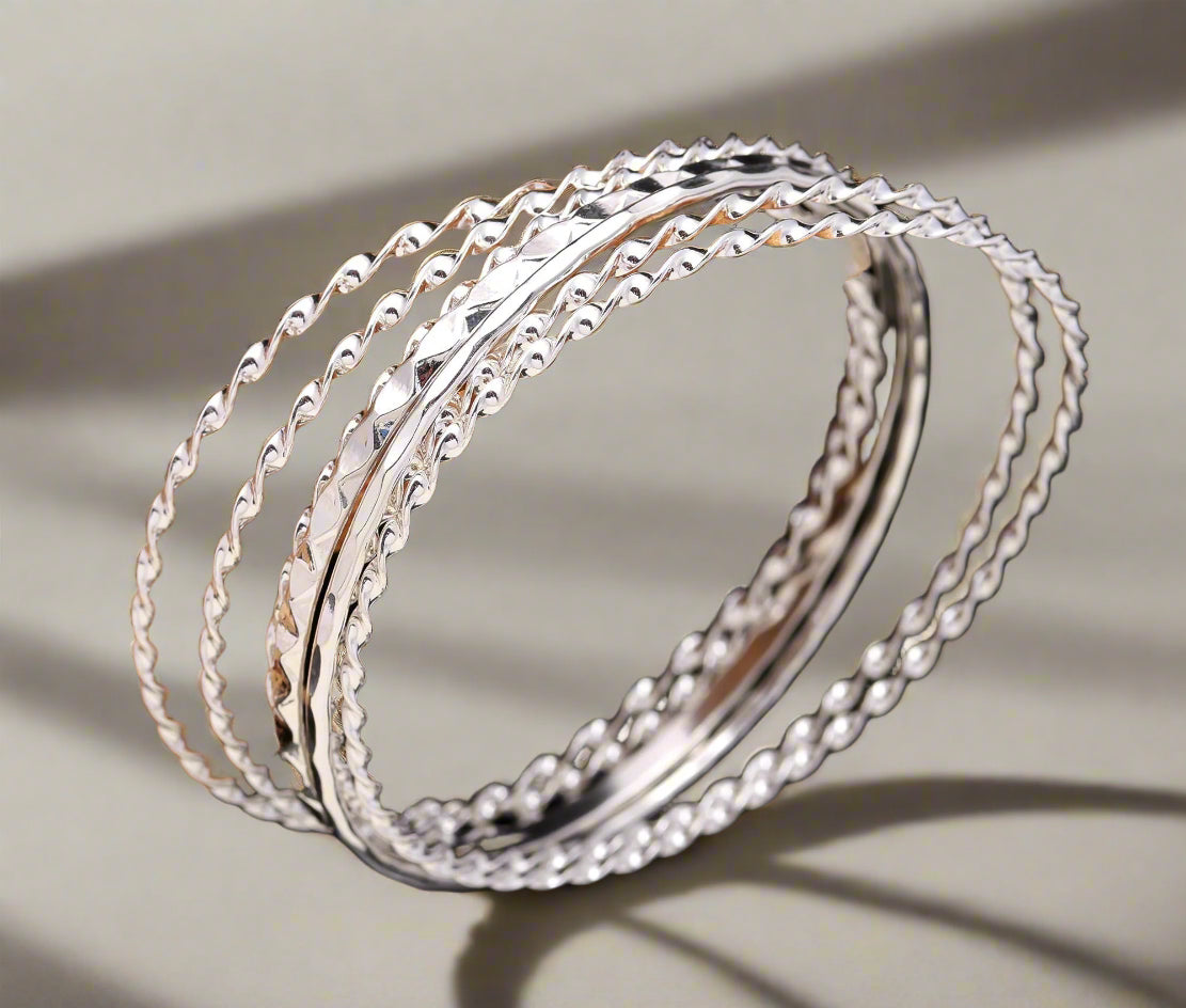 Silver Twist Bangle, Solid 925 Sterling Silver Bangle