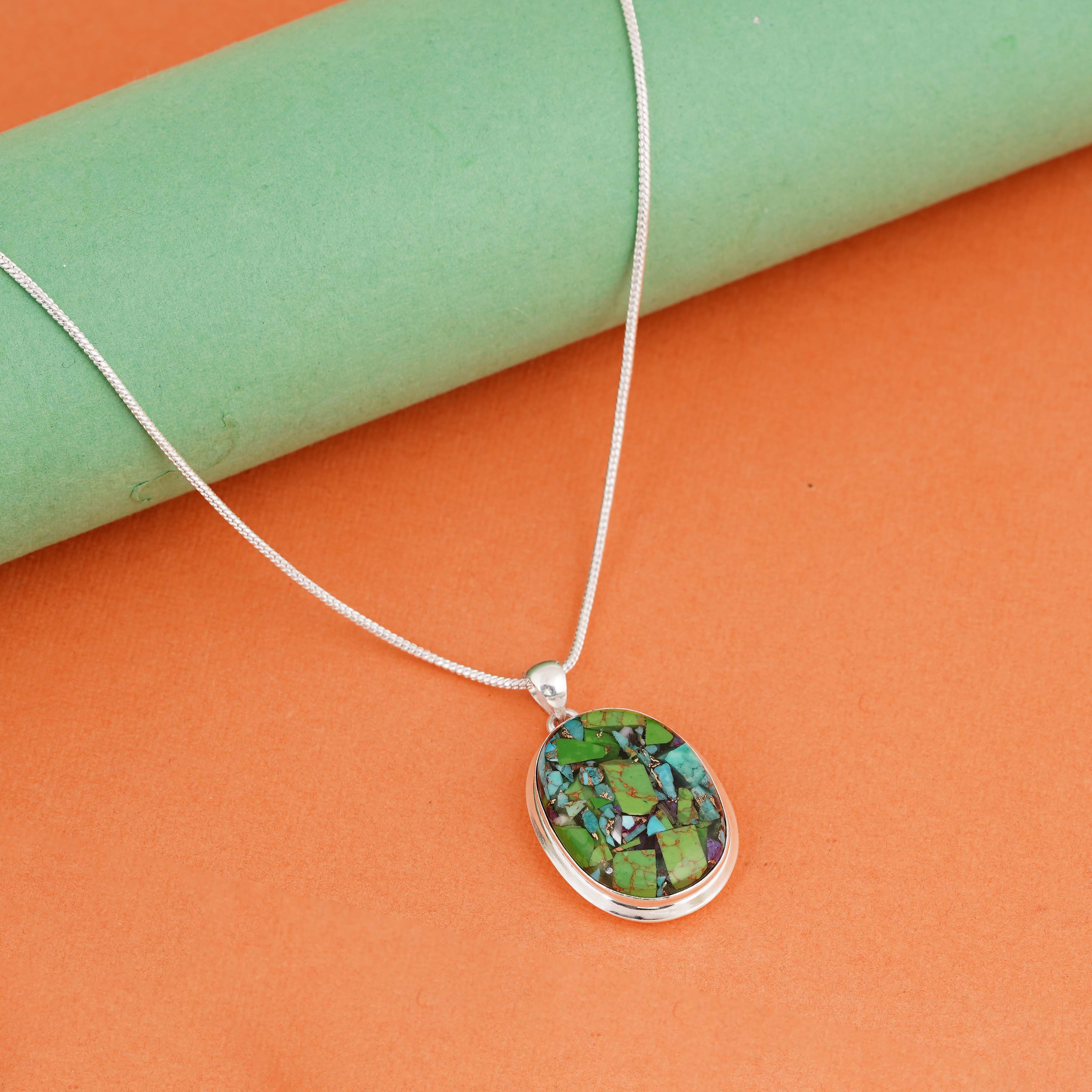 Handmade Mosaic Turquoise Pendant | Sterling Silver Setting