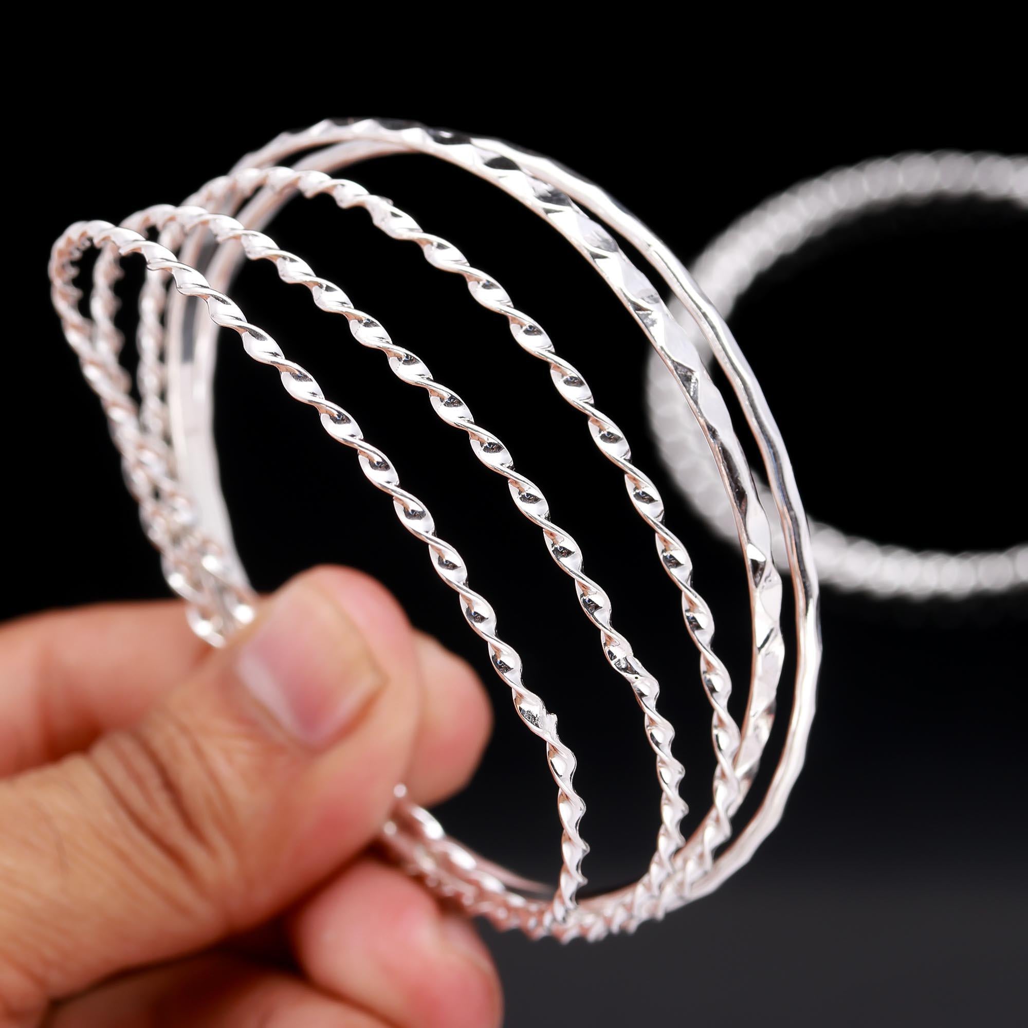 Silver Twist Bangle, Solid 925 Sterling Silver Bangle