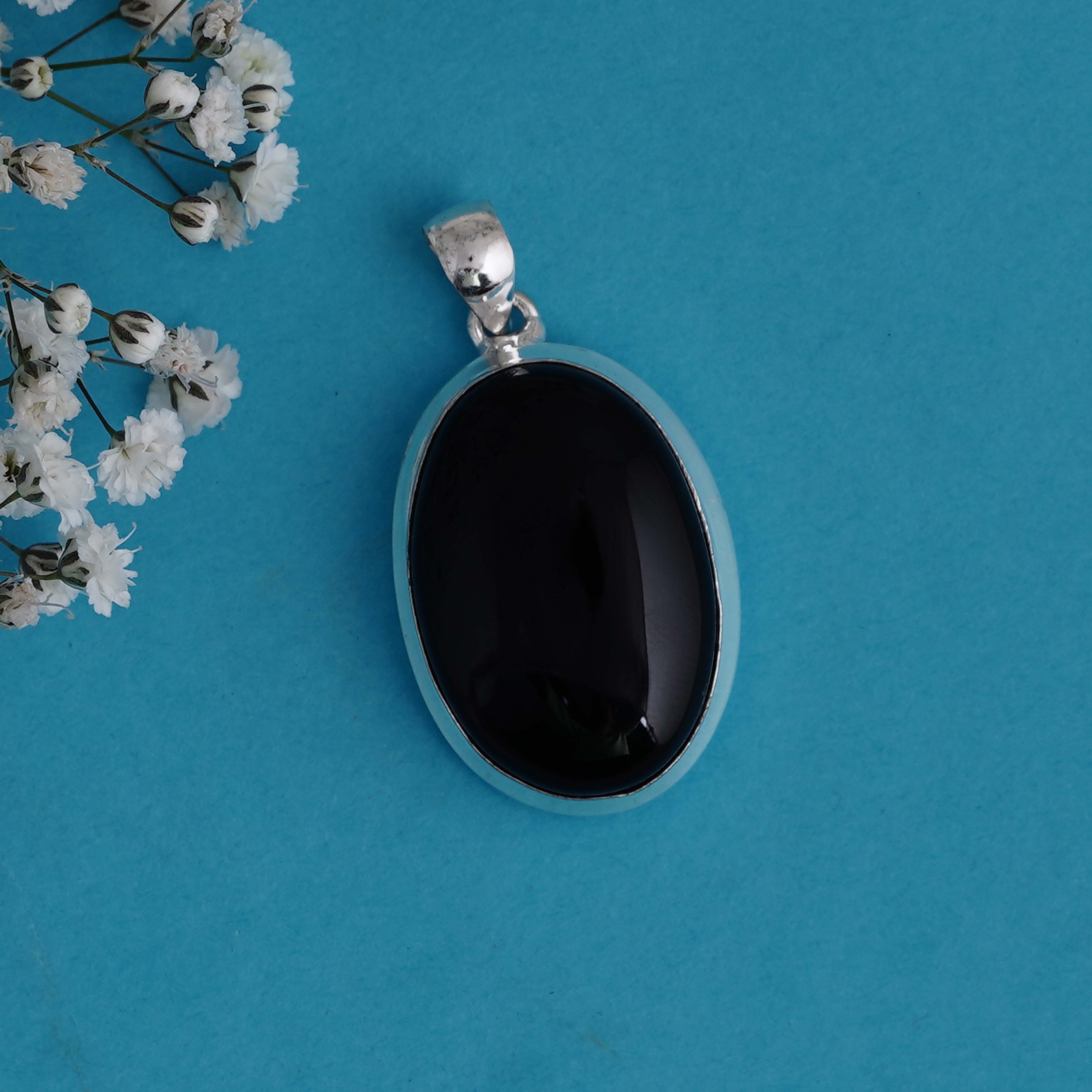 Elegant Black Onyx Pendant | Sterling Silver Frame