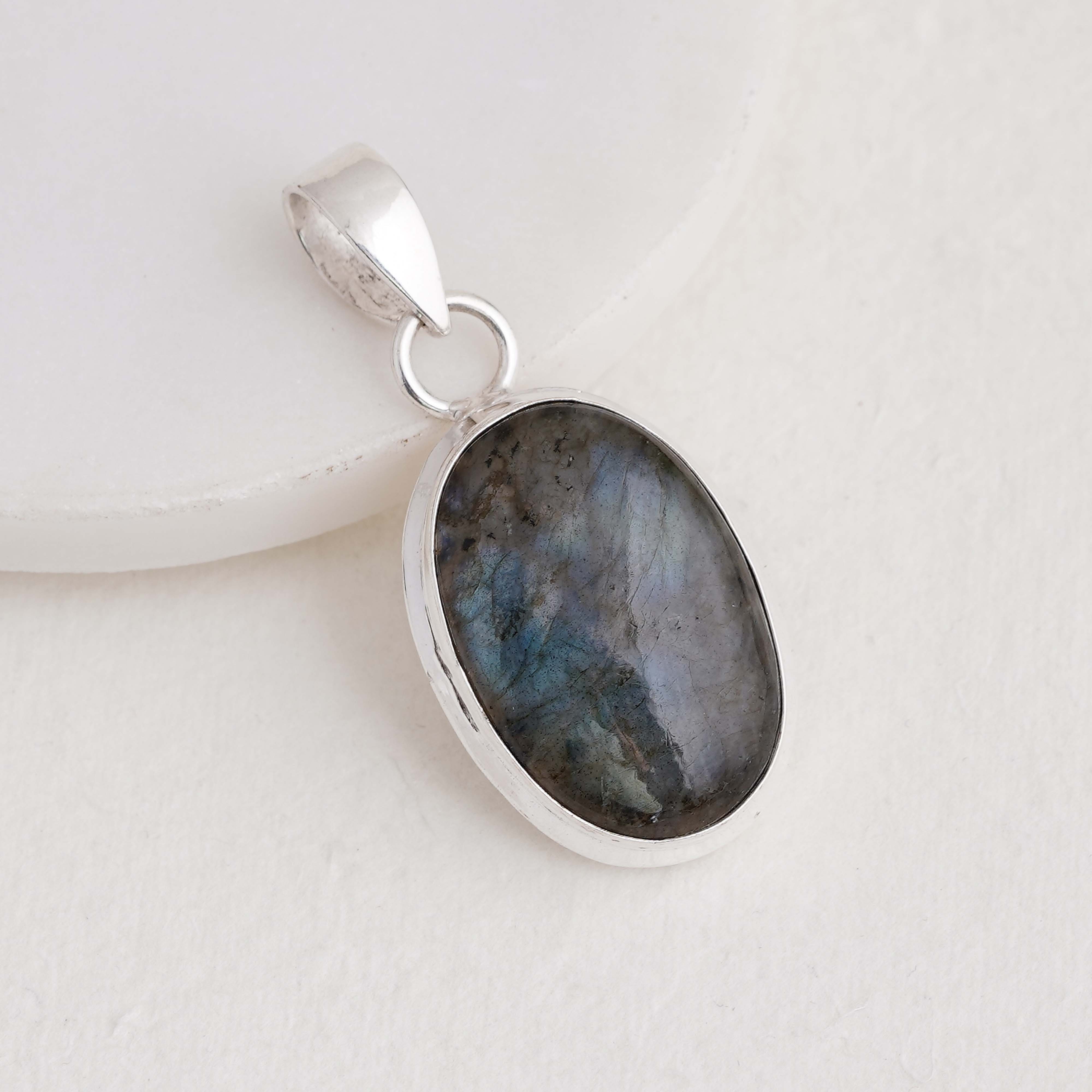 Labradorite Pendant | Sterling Silver Oval Necklace