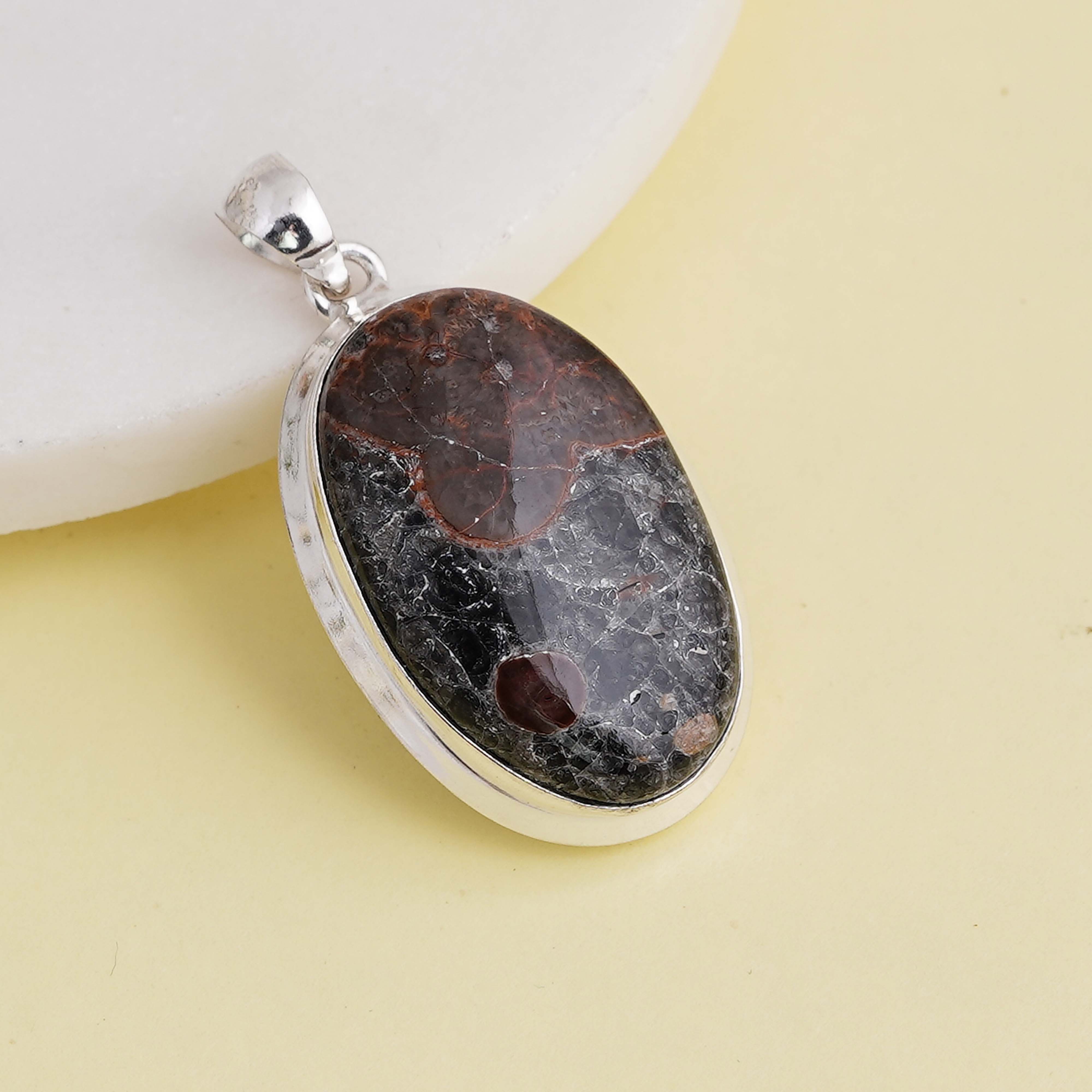 Unique Granite Pendant | Sterling Silver Oval Necklace