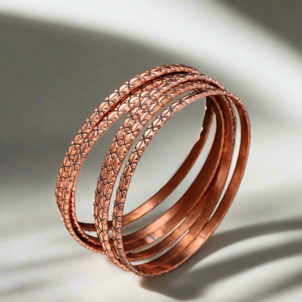 Solid Pure Copper Bangle , Wrap Bangles , Thin Copper Bangles, 6 piece Set