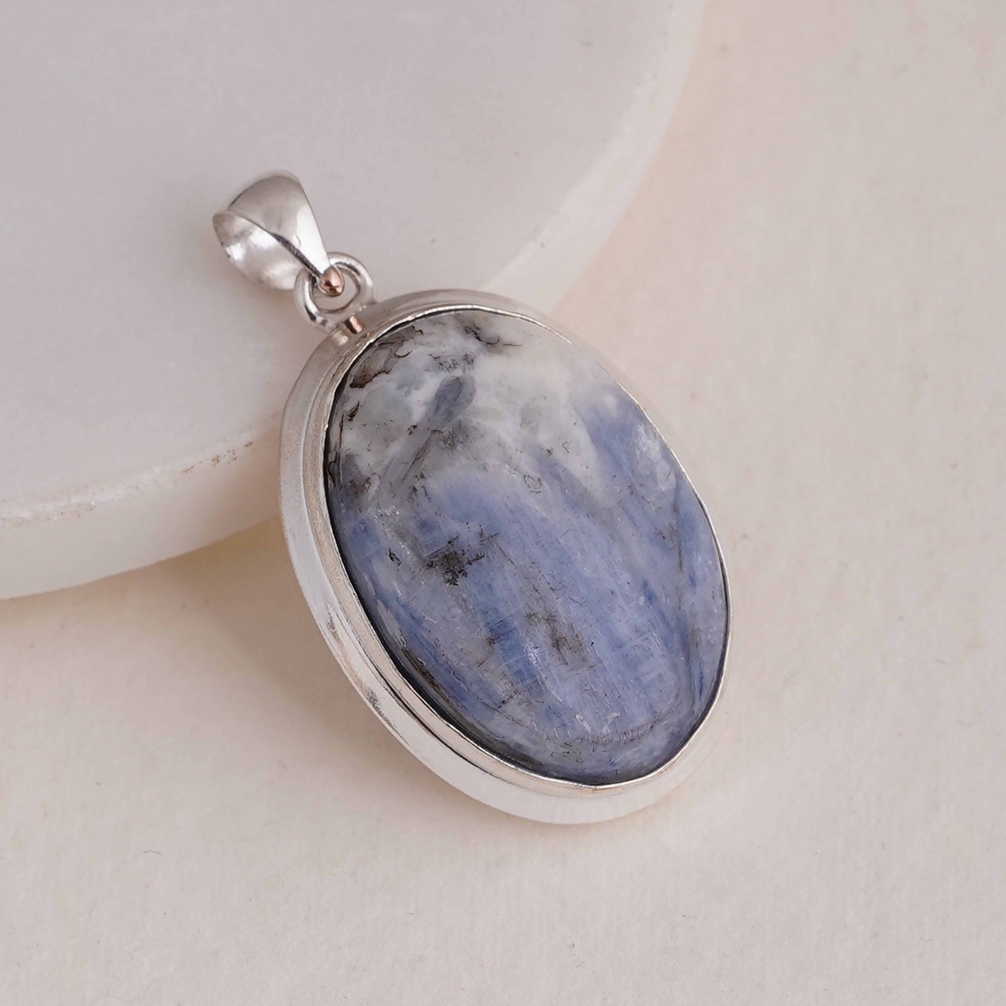 Handmade Blue Kyanite Oval Pendant in Sterling Silver