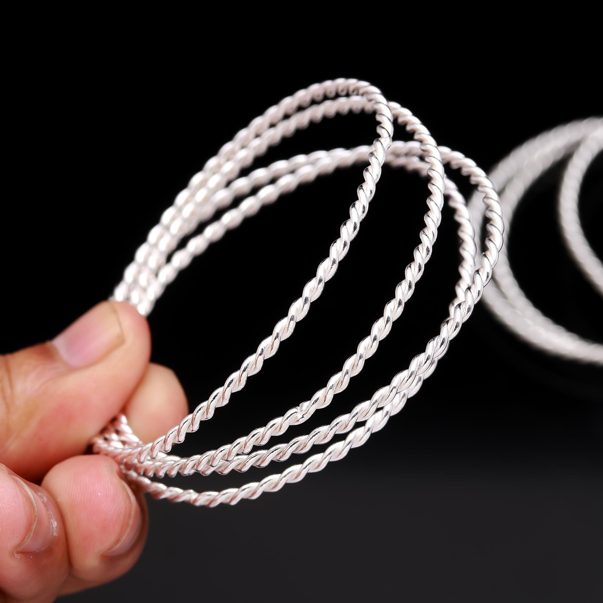 Twisted Design Thin Silver Bangles, Set Of 6-8-10Pcs Bangles, 925 Sterling Silver Bangles, Women Jewelry