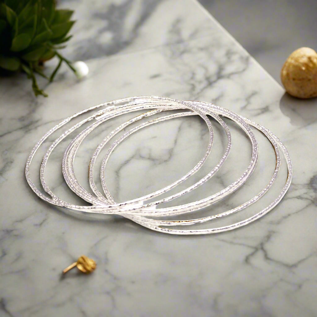 Artisan Silver Bangles, Unique Handmade Jewelry Gift For Every Occasion, Stylish Stacking Bracelets for Women