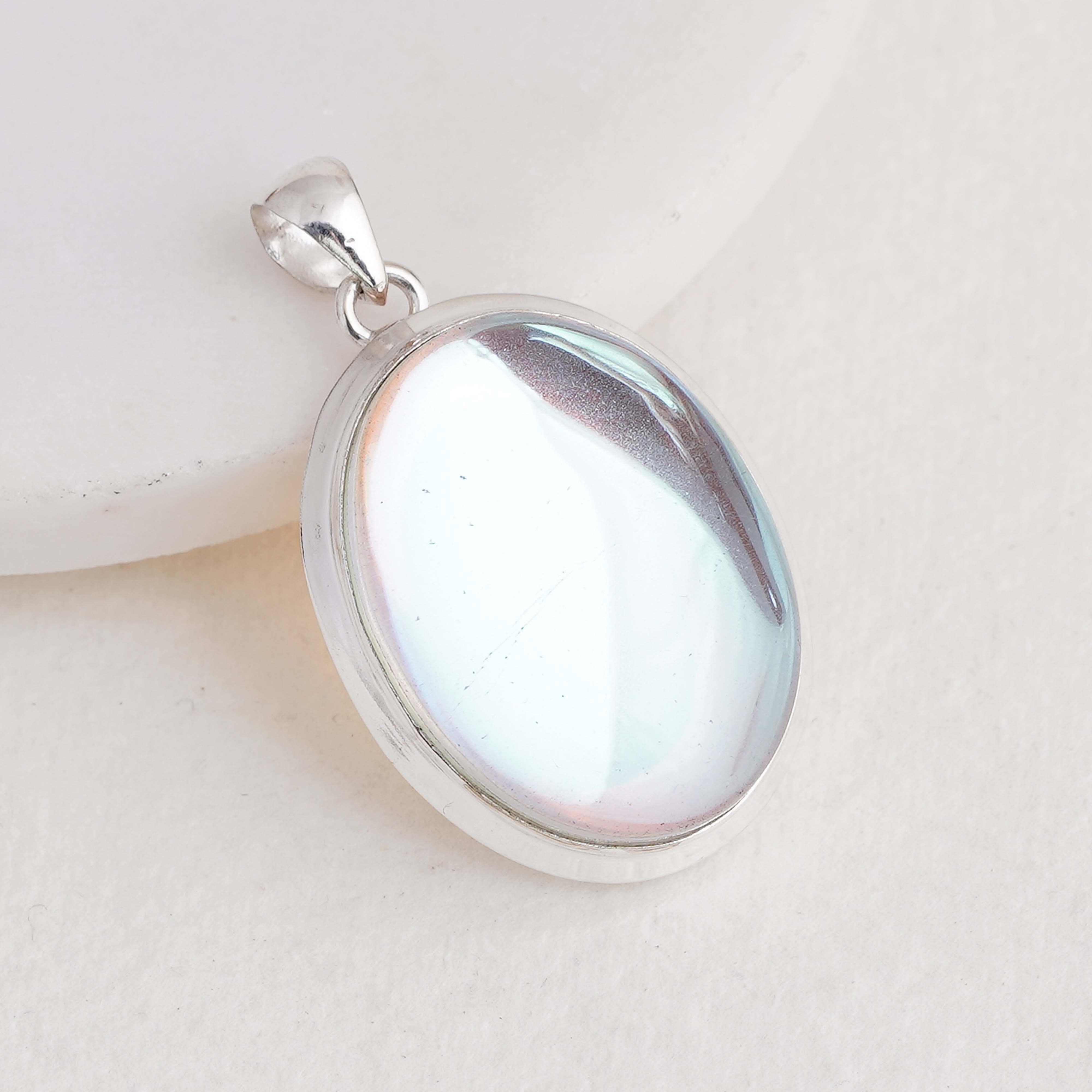 Elegant Rainbow Aura Quartz Pendant | Sterling Silver Necklace