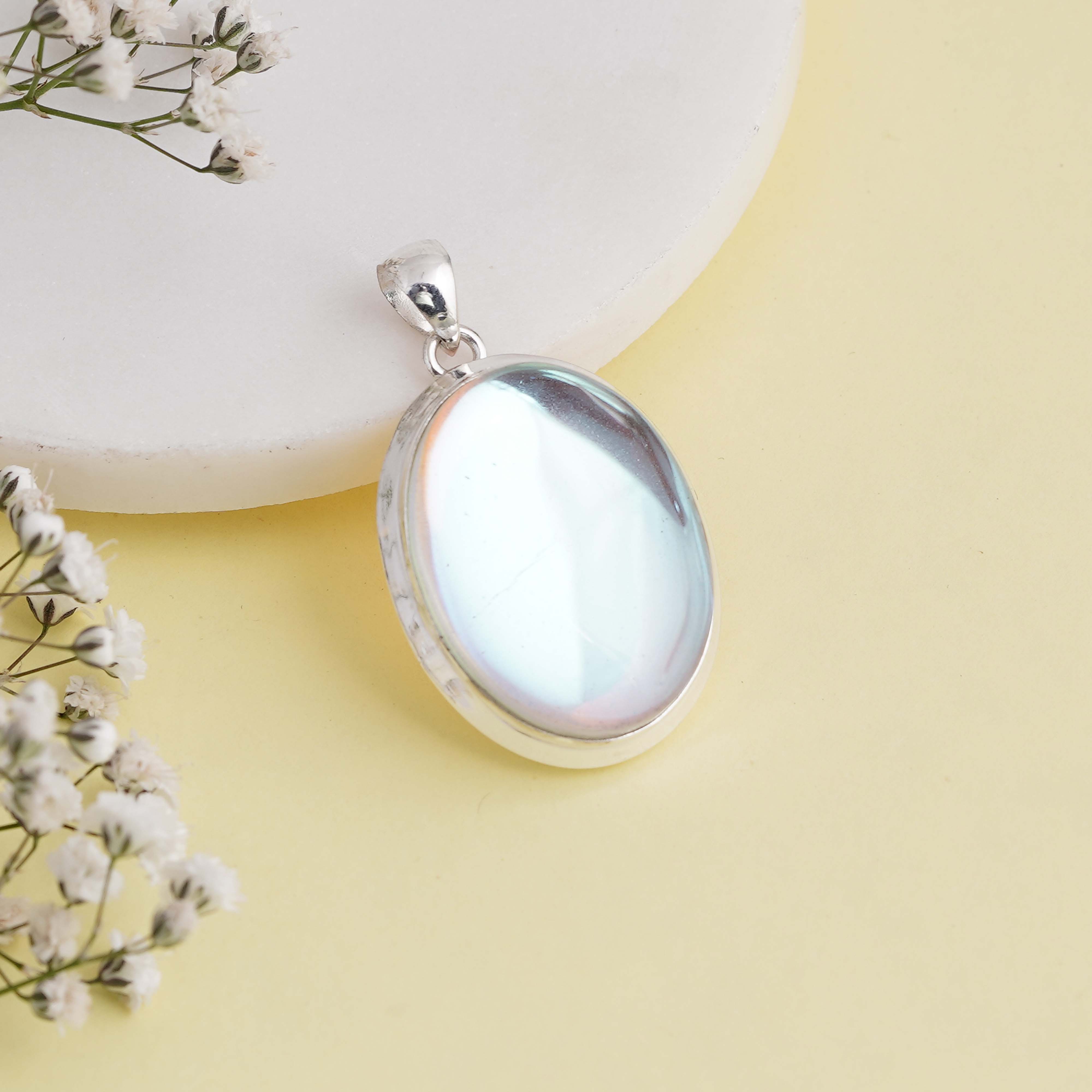 Elegant Rainbow Aura Quartz Pendant | Sterling Silver Necklace