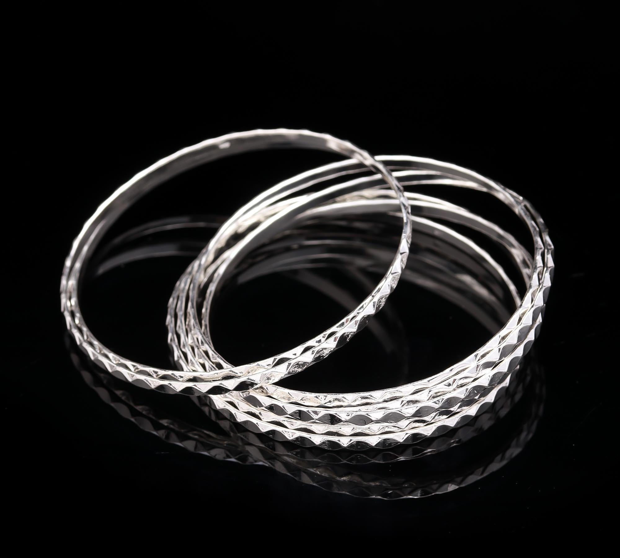 Beautiful Design Silver Bangles Set,925 Sterling Silver Handmade Jewelry,Stacking Bangles for Women