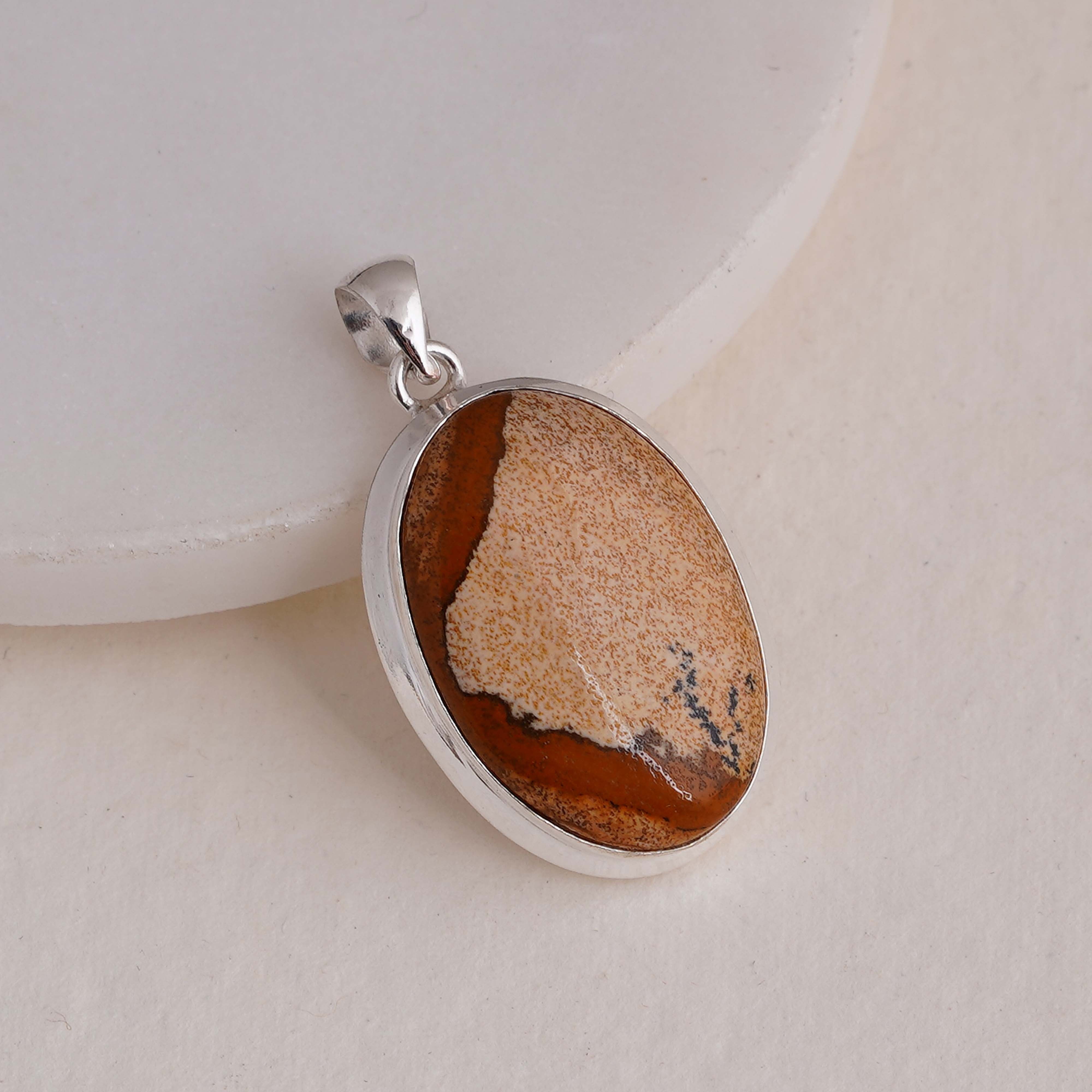 Unique Silver Pendant with Picture Jasper Gemstone – Earthy Elegance