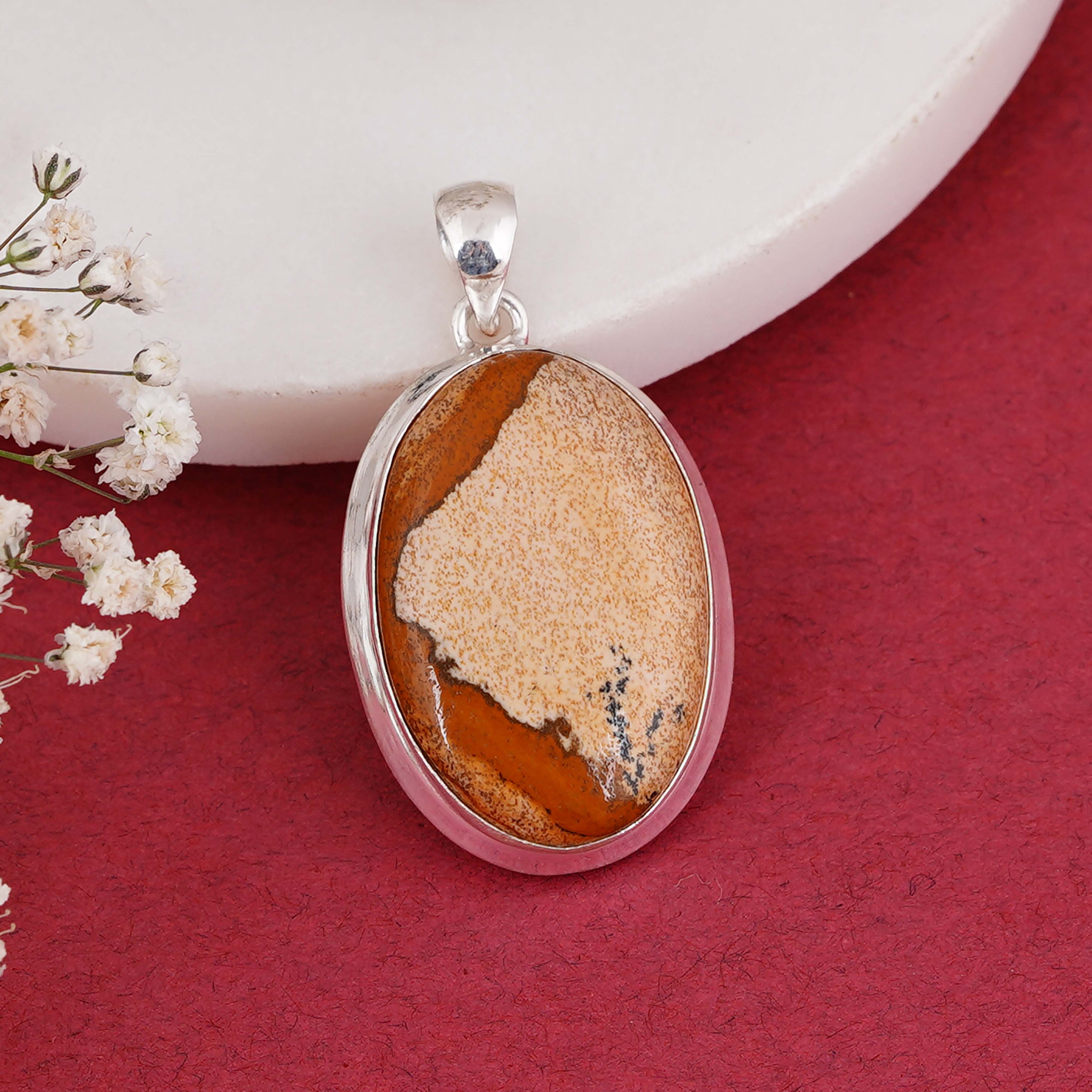 Unique Silver Pendant with Picture Jasper Gemstone – Earthy Elegance