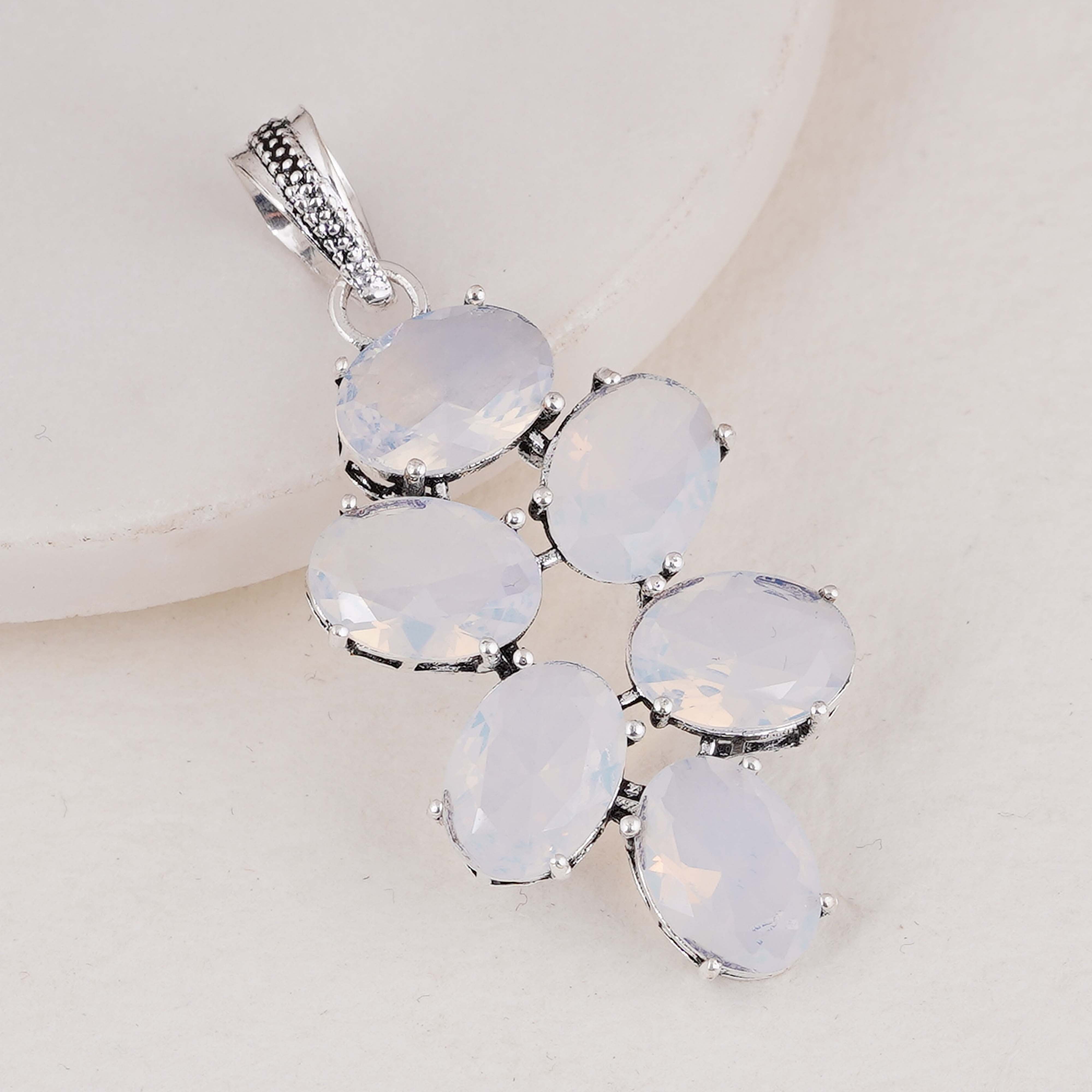 Elegant Silver Pendant with Oval Moonstone Gemstones | Handmade Jewelry