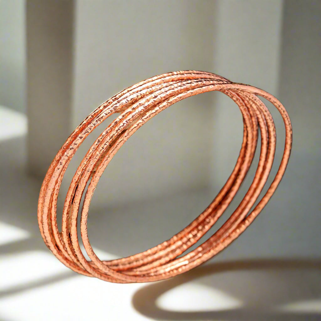 Solid Pure Copper Bangle , Wrap Bangles , Thin Copper Bangles, 6 piece Set