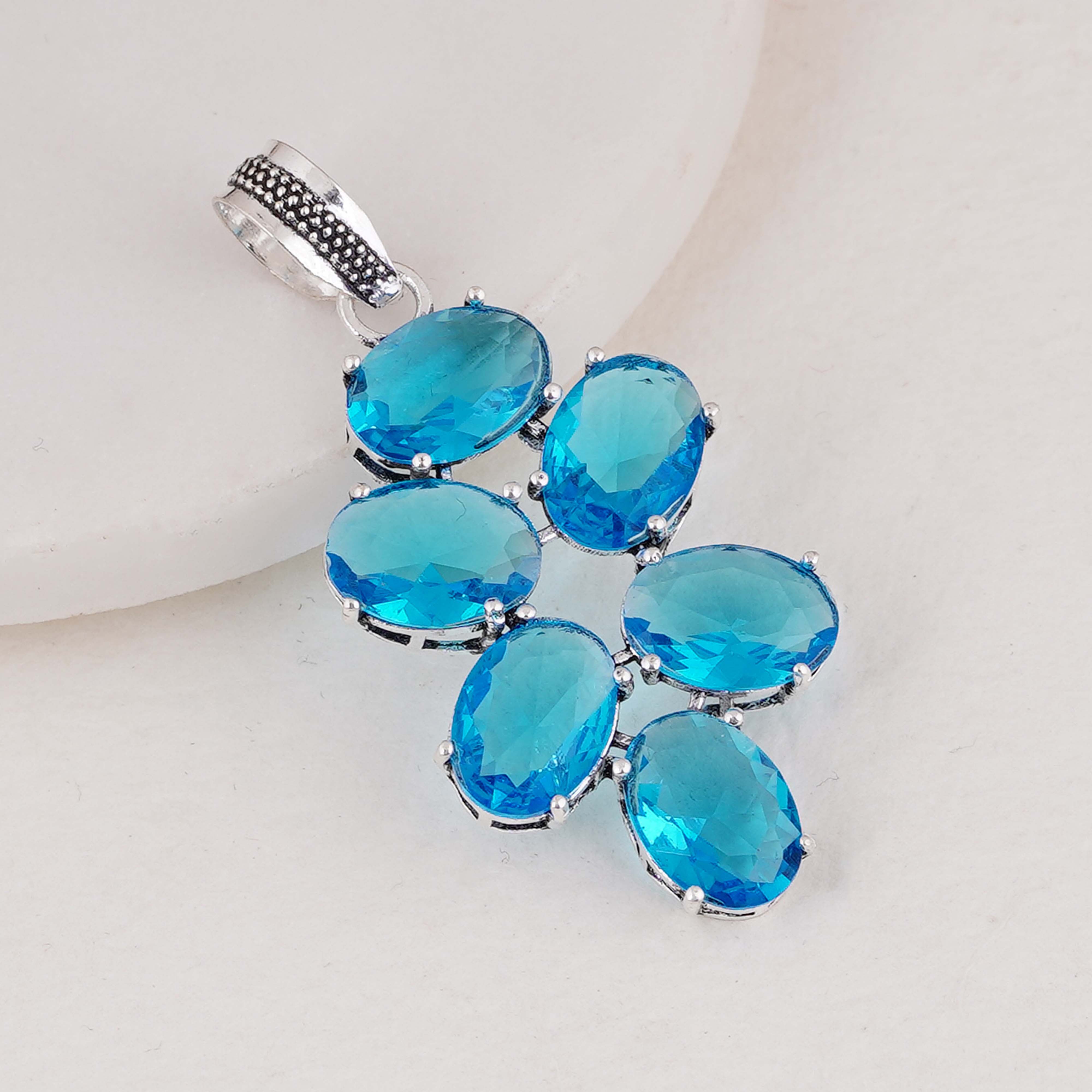 Stunning Silver Pendant with Oval Blue Topaz Gemstones | Handmade Jewelry