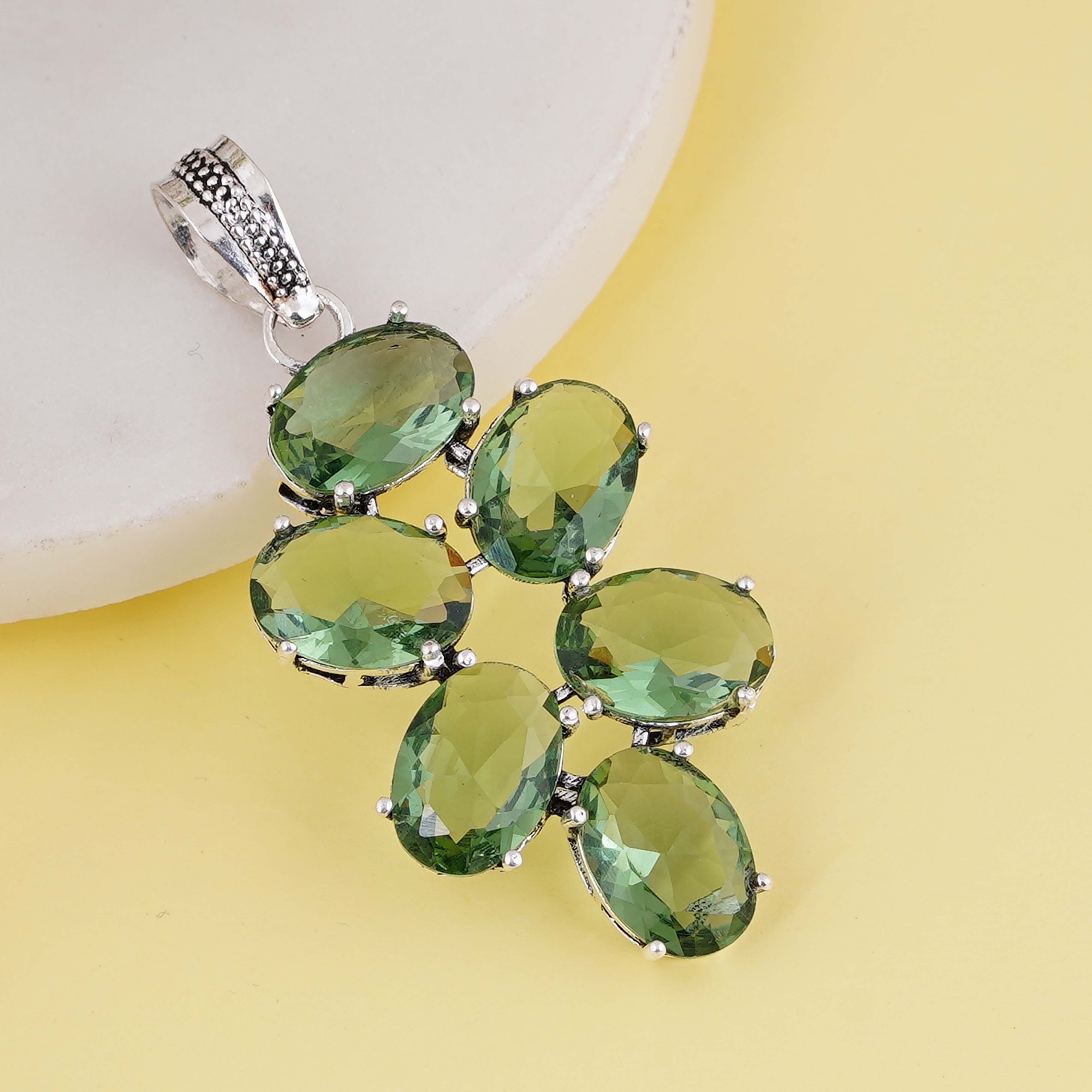 Elegant Silver Pendant with Oval Peridot Gemstones | Handmade Jewelry