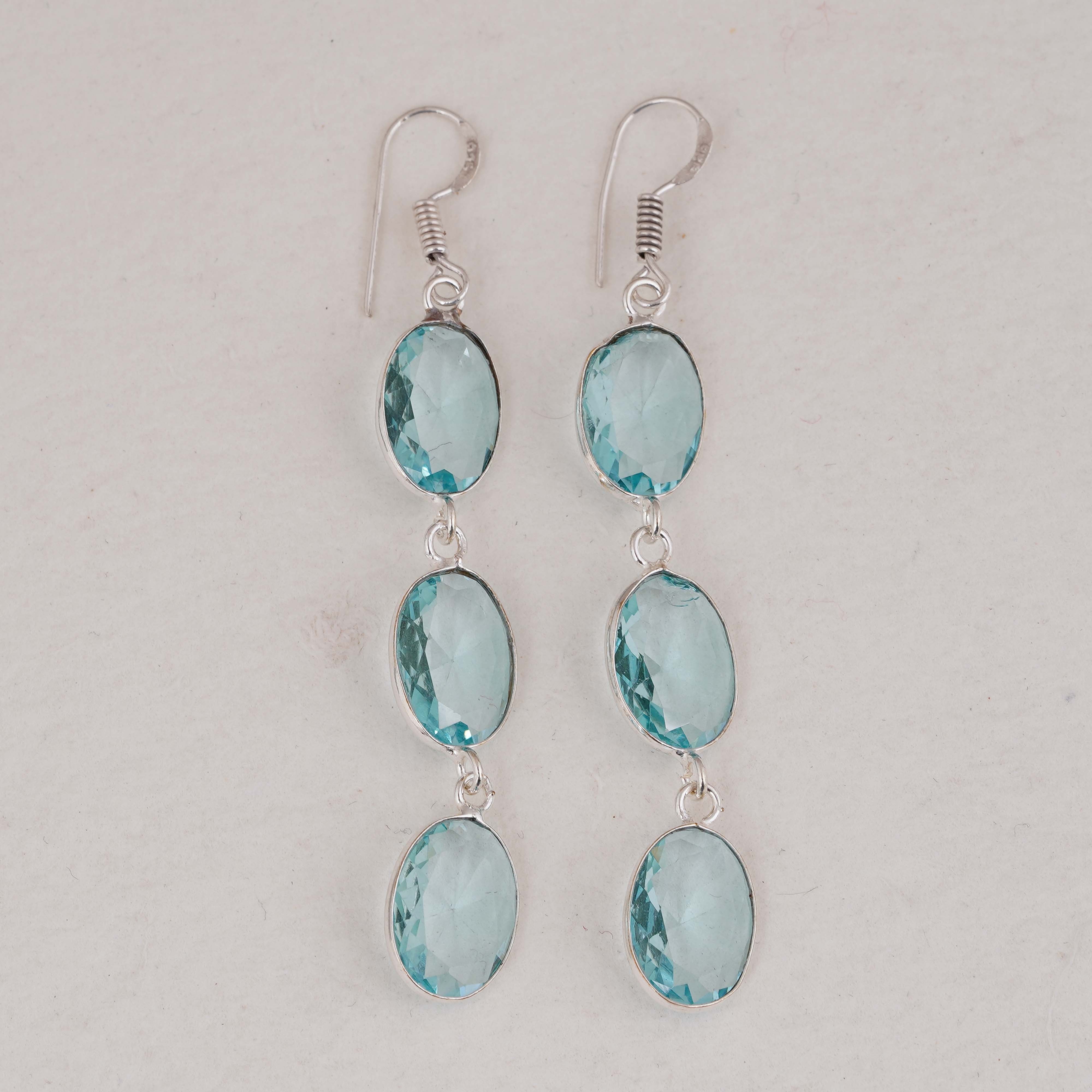 Elegant Blue Topaz Dangle Earrings in Sterling Silver – Handmade Gemstone Jewelry