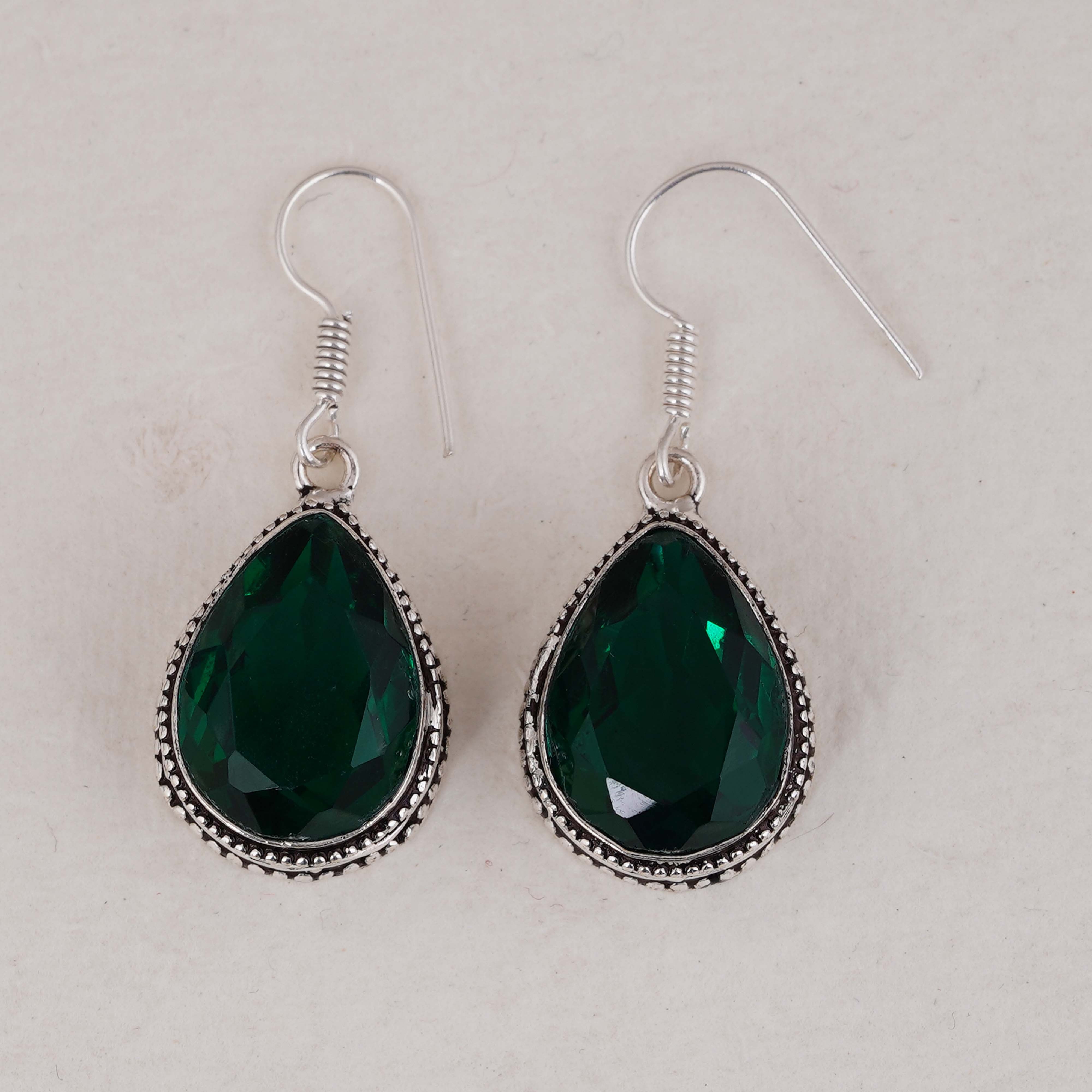 Elegant Green Emerald Teardrop Earrings in Sterling Silver – Handmade Jewelry