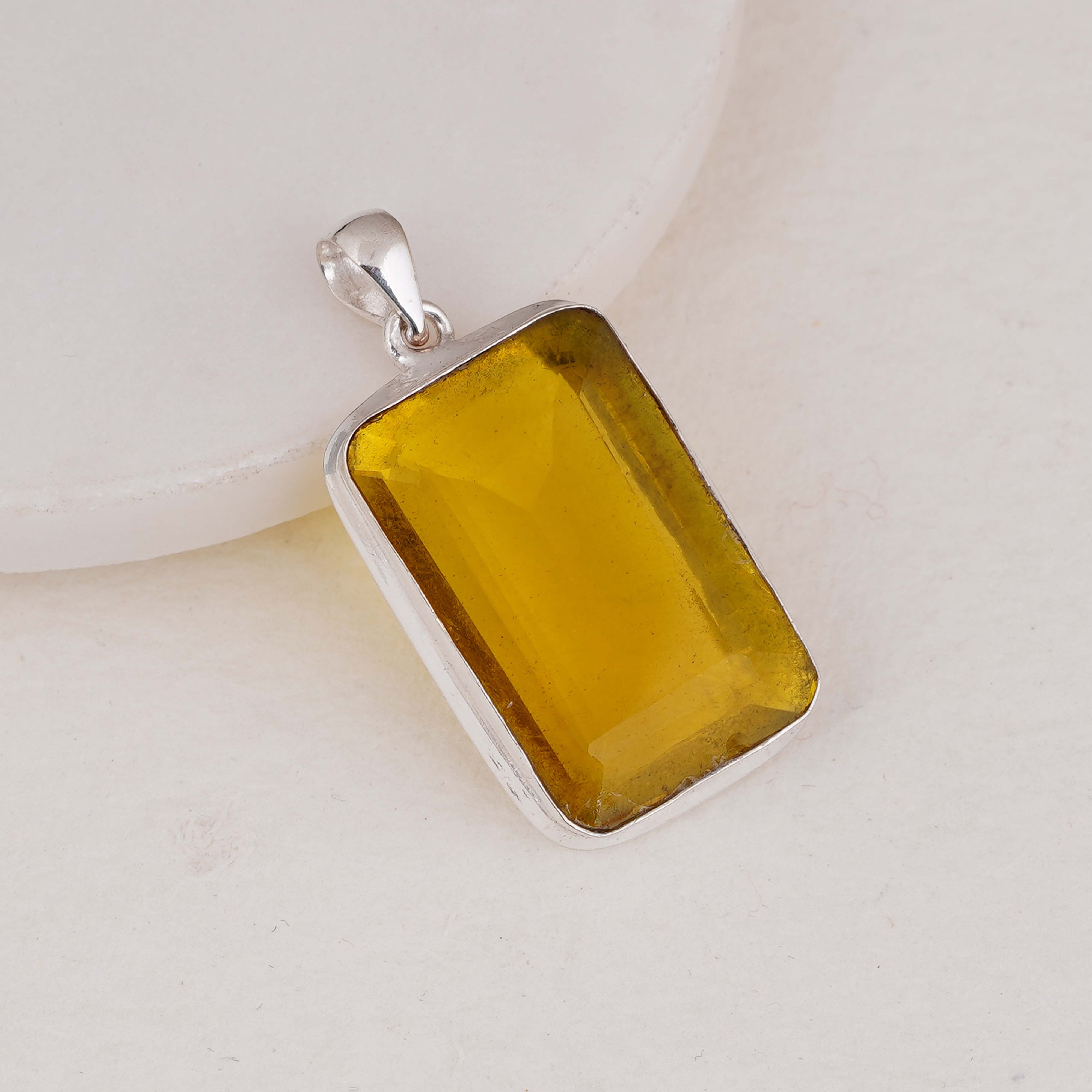 Rectangular Citrine Pendant in Sterling Silver – Handmade Yellow Gemstone Necklace