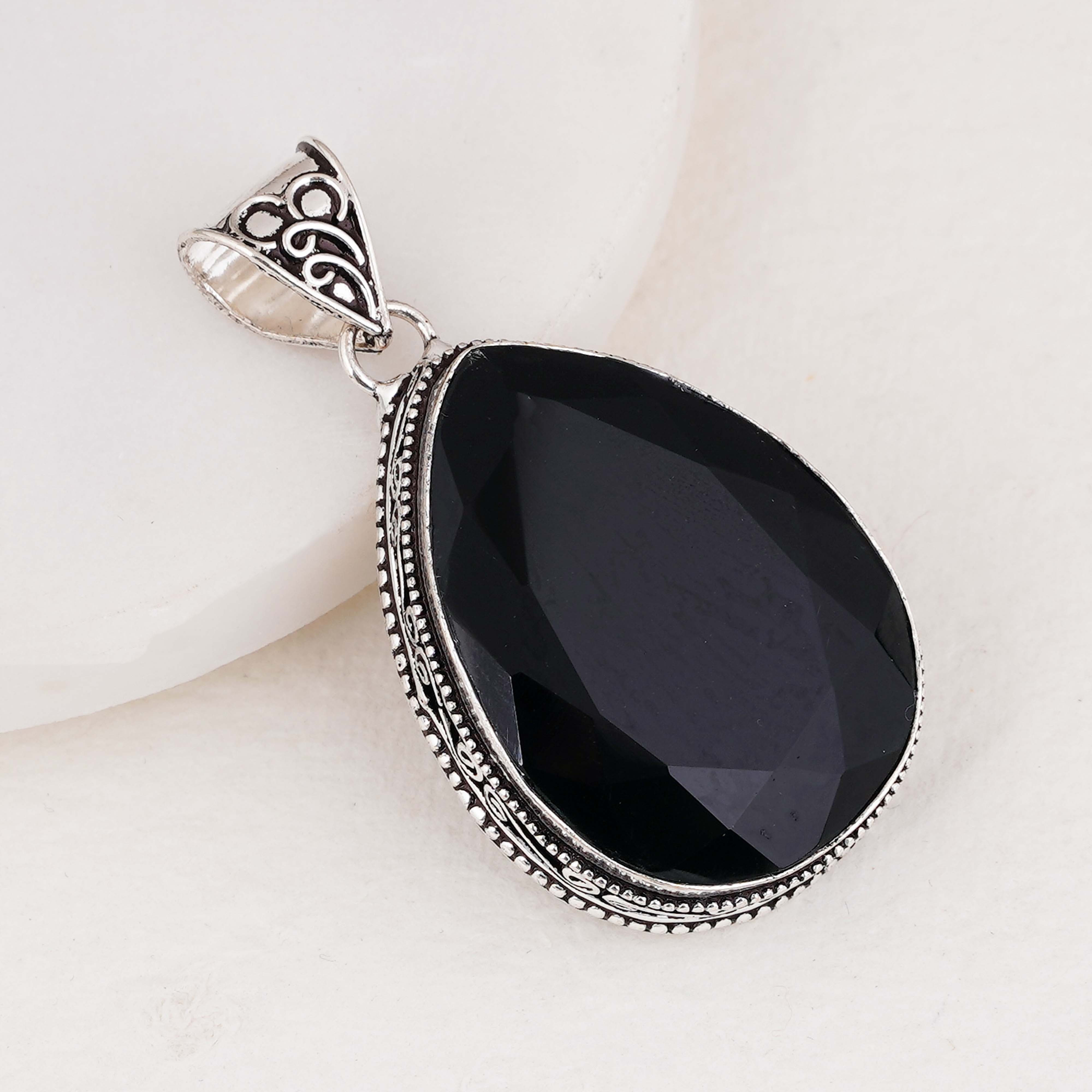 Black Onyx Teardrop Pendant in Sterling Silver – Handmade Gemstone Necklace