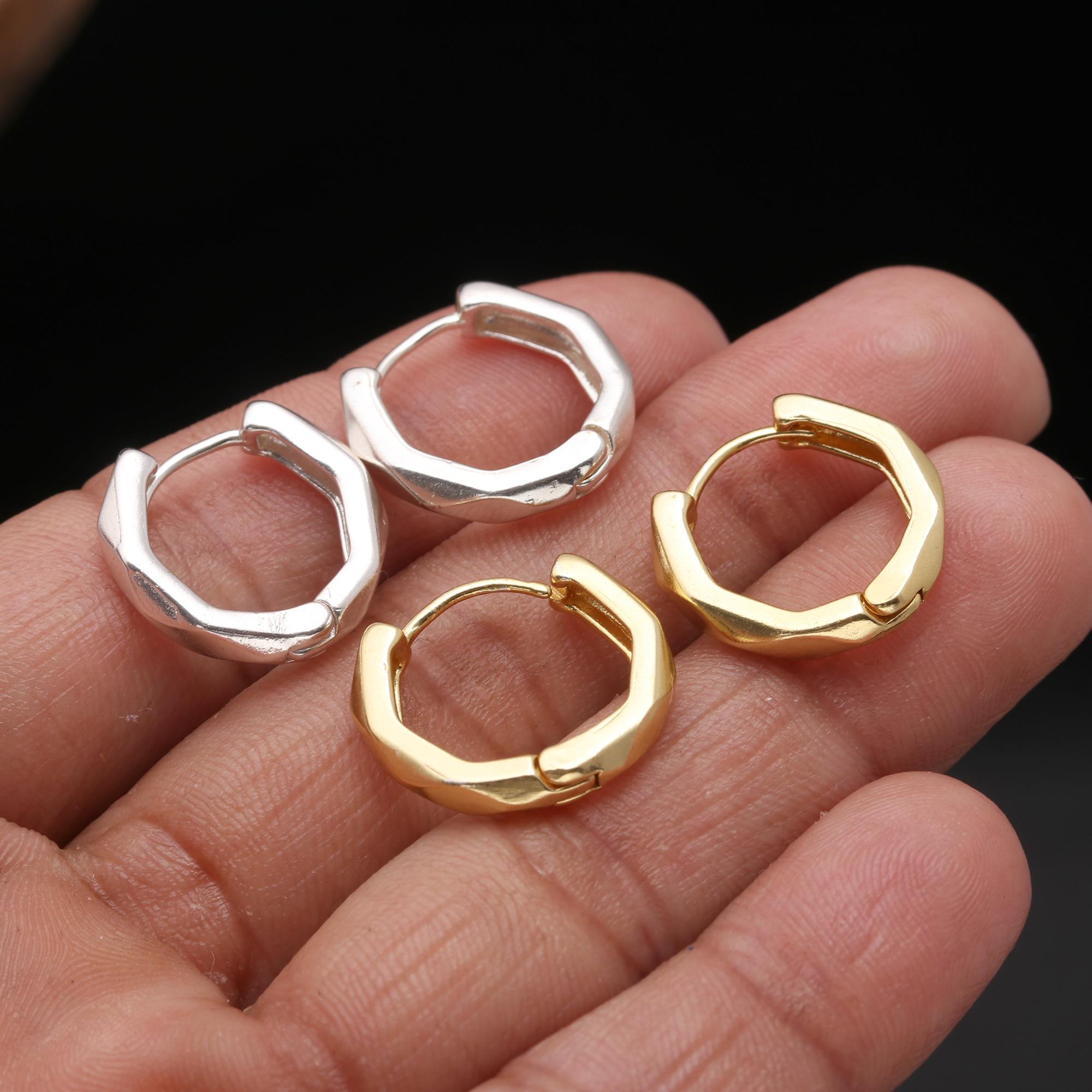 925 Sterling Solid Silver /Gold Huggie Hoop handmade Earrings Men's/Women's