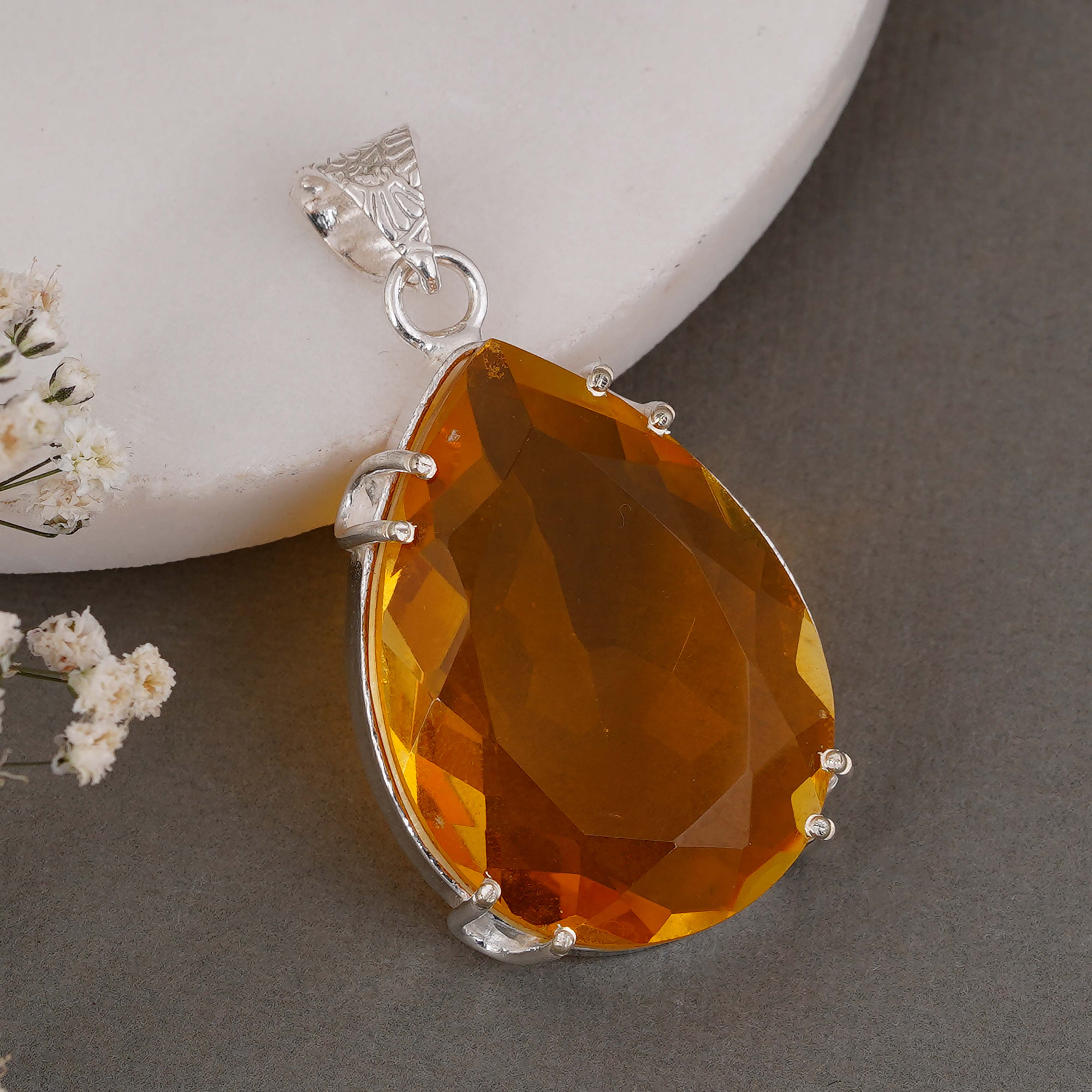 Citrine Teardrop Pendant in Sterling Silver – Handmade Yellow Gemstone Necklace