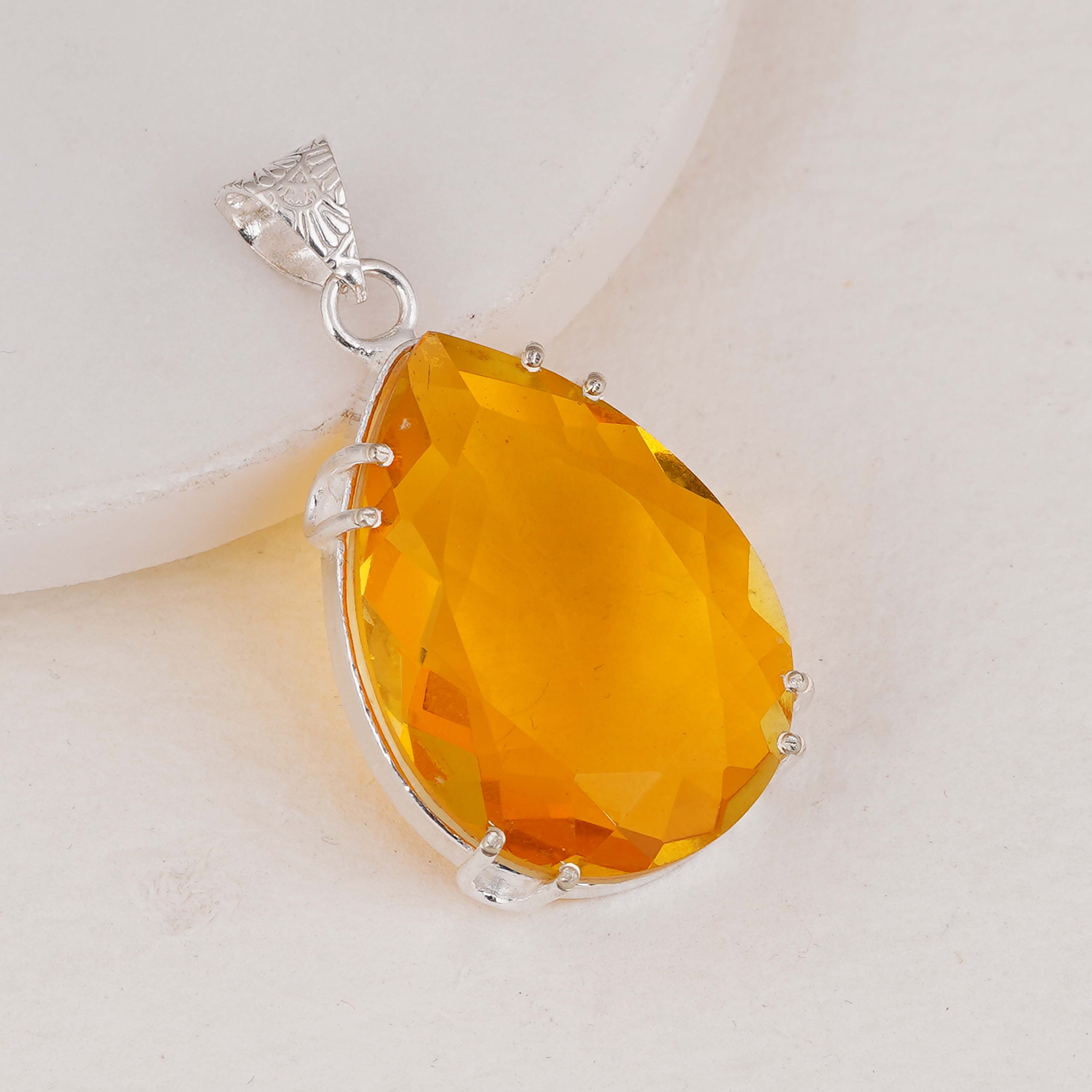 Citrine Teardrop Pendant in Sterling Silver – Handmade Yellow Gemstone Necklace