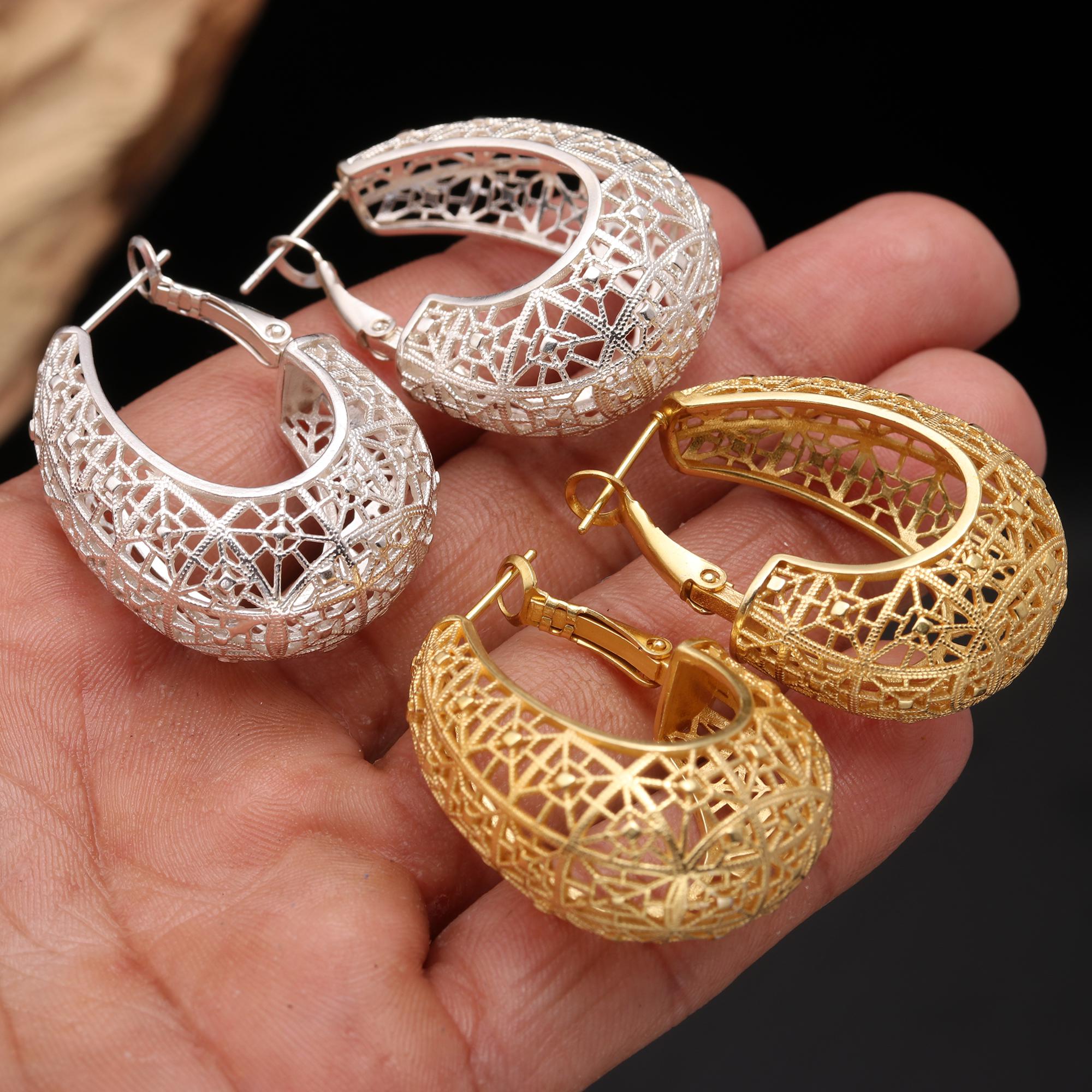 Lattice Filigree Teardrop Hoop Earrings,  925 Sterling Silver/gold, handmade Earring Jewelry for Women