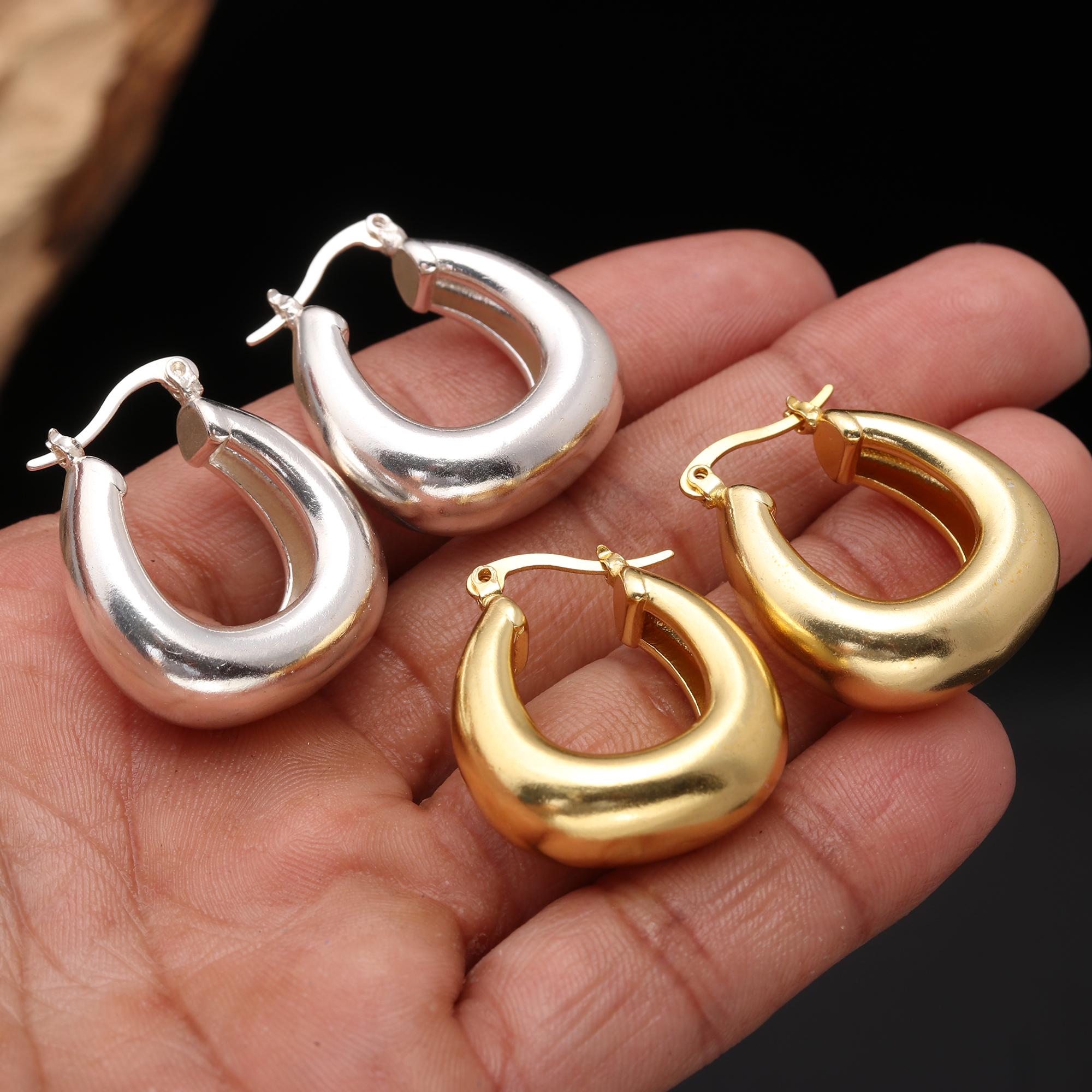 U-Shaped Design Hoop 925 Sterling Silver/gold  Earrings, French Lock Latch, Gold or Silver