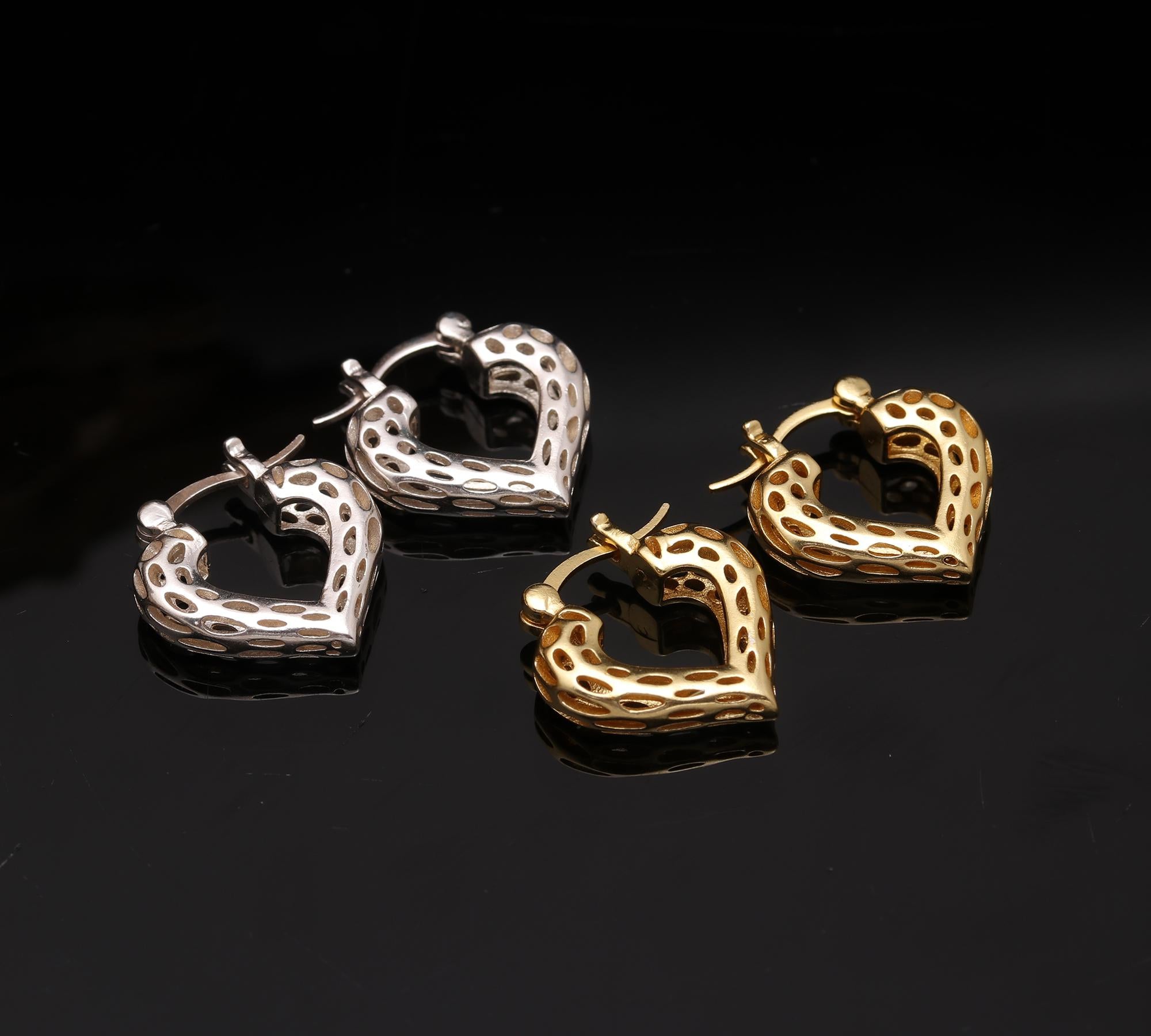 925 Sterling Silver/gold Click Top Filigree Love Heart Hoop Earrings Fine Jewelry Gifts for Women and Teen Girls