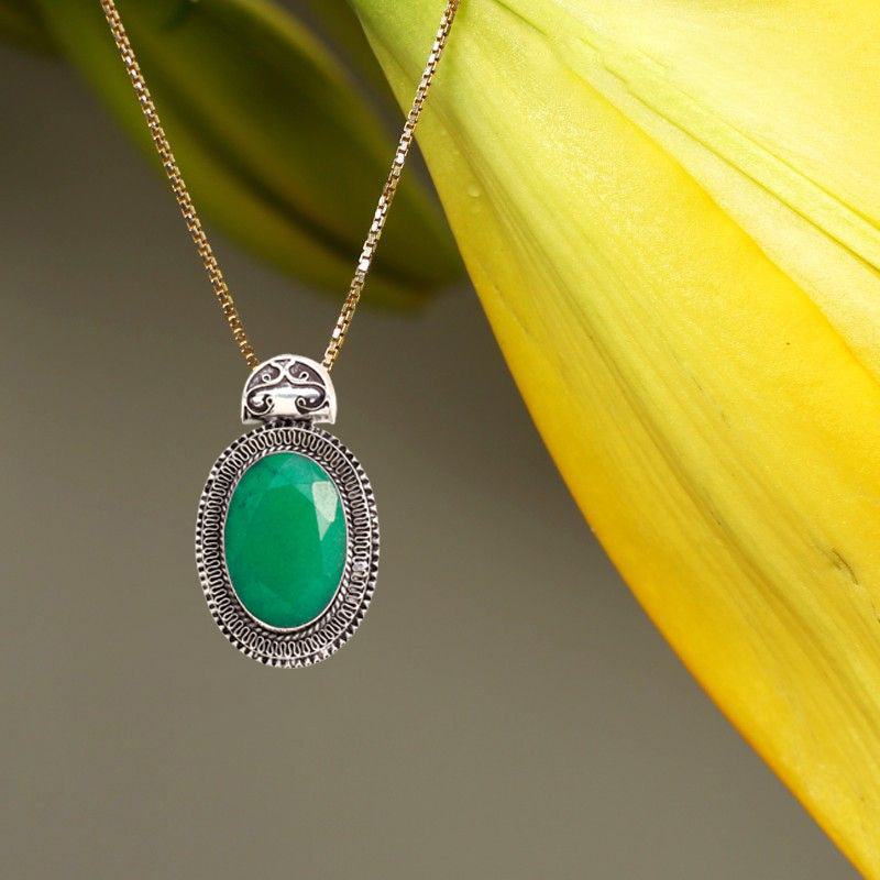 Green Zambian Emerald Handmade 925 Sterling Silver Oval Cut Jewelry Pendant