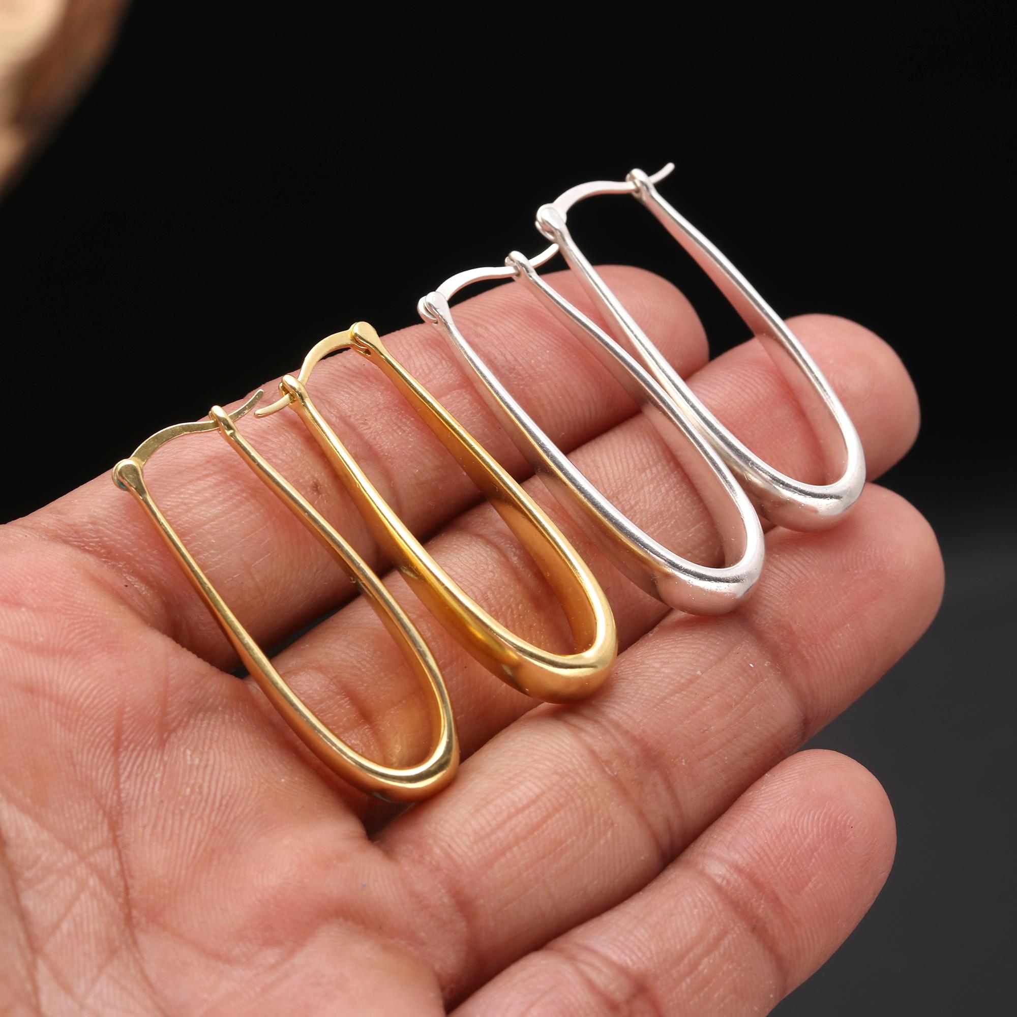 Long Dome Hoop Earrings, French Lock, 925 Sterling Silver/gold  Fine Jewelry Gifts for Women and Teen Girls