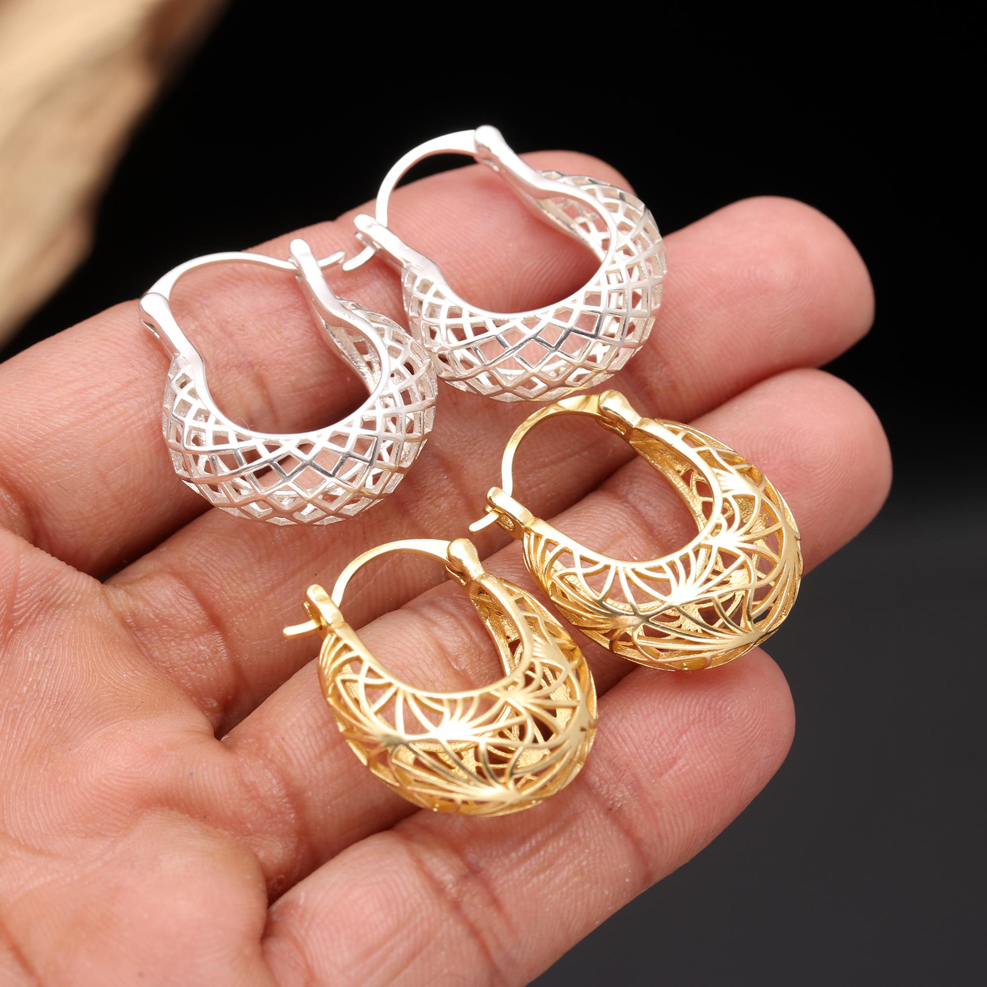 Lattice Filigree Teardrop Hoop Earrings, 925 Sterling Silver/gold, handmade Earring Jewelry for Women/girls