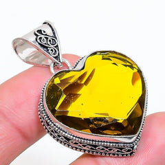 Honey Citrine Gemstone Handmade 925 Sterling Silver Jewelry Heart Cut Pendant