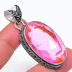 Pink Kunzite Gemstone Handmade 925 Sterling Silver Oval Cut Jewelry Pendant