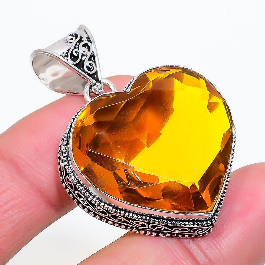 AAA+ Citrine Gemstone Handmade 925 Sterling Silver Jewelry Heart Cut Pendant