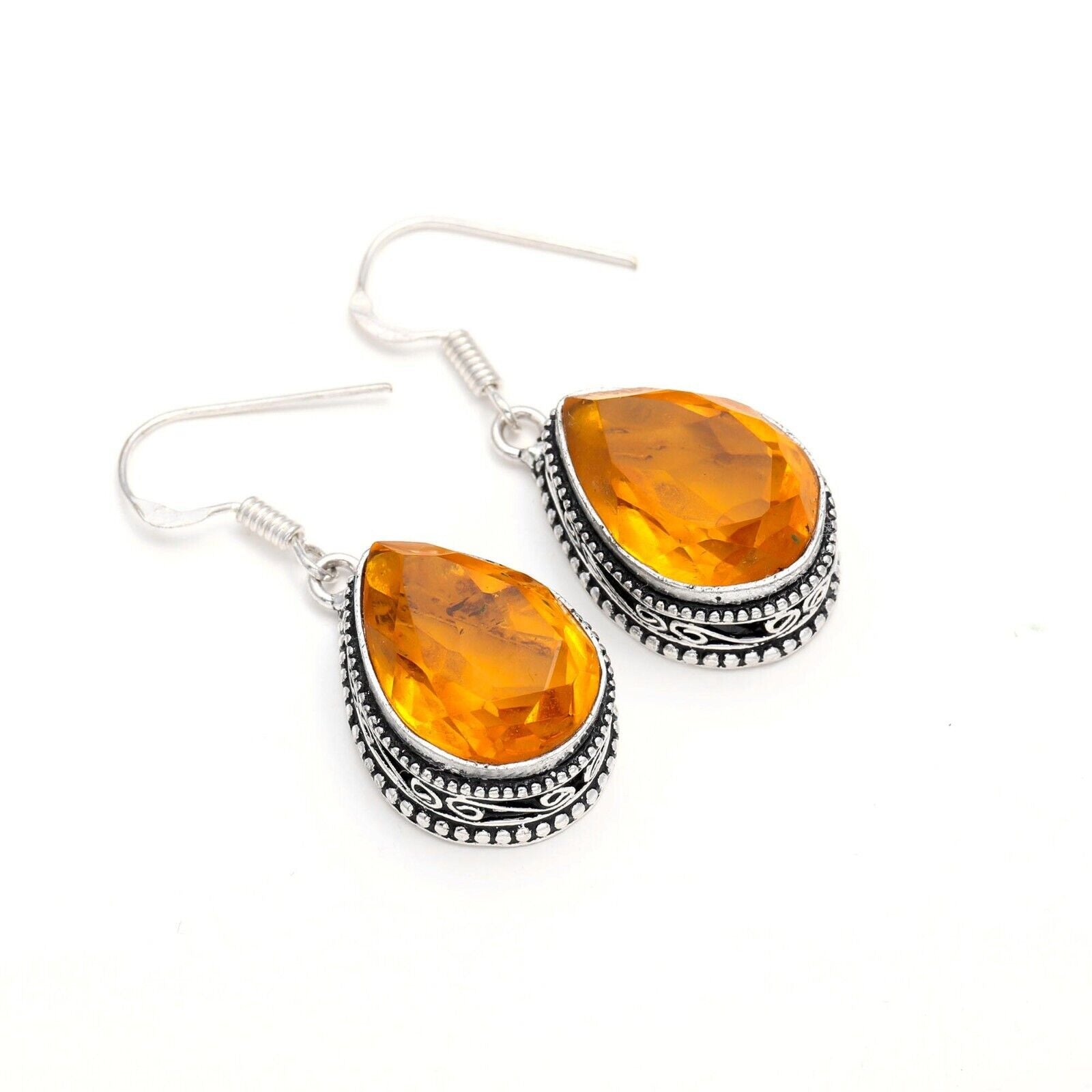 Citrine Gemstone Handmade 925 Sterling Silver Jewelry Oval Earring 1.50"