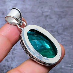 Blue Apatite Gemstone Handmade 925 Sterling Silver Oval Cut Jewelry Pendant