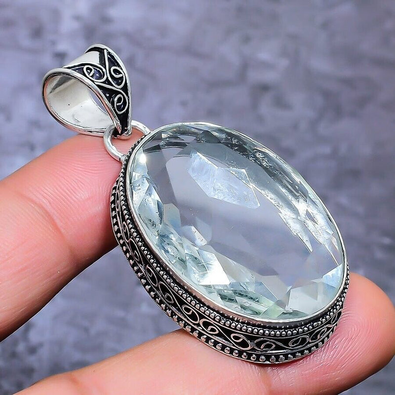 White Topaz Gemstone Handmade 925 Sterling Silver Oval Cut Jewelry Pendant