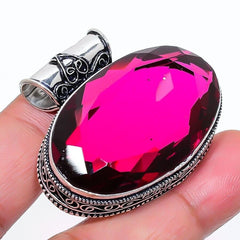 Pink Rubillite Gemstone Handmade 925 Sterling Silver Oval Cut Jewelry Pendant