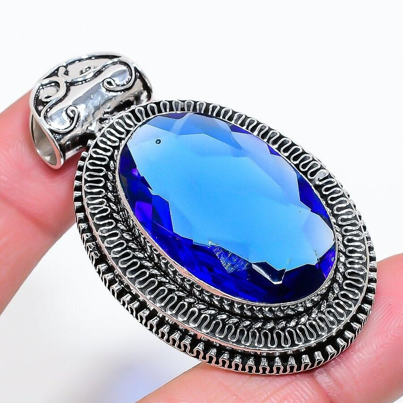 Blue Tanzanite Gemstone Handmade 925 Sterling Silver Jewelry Oval Cut Pendant