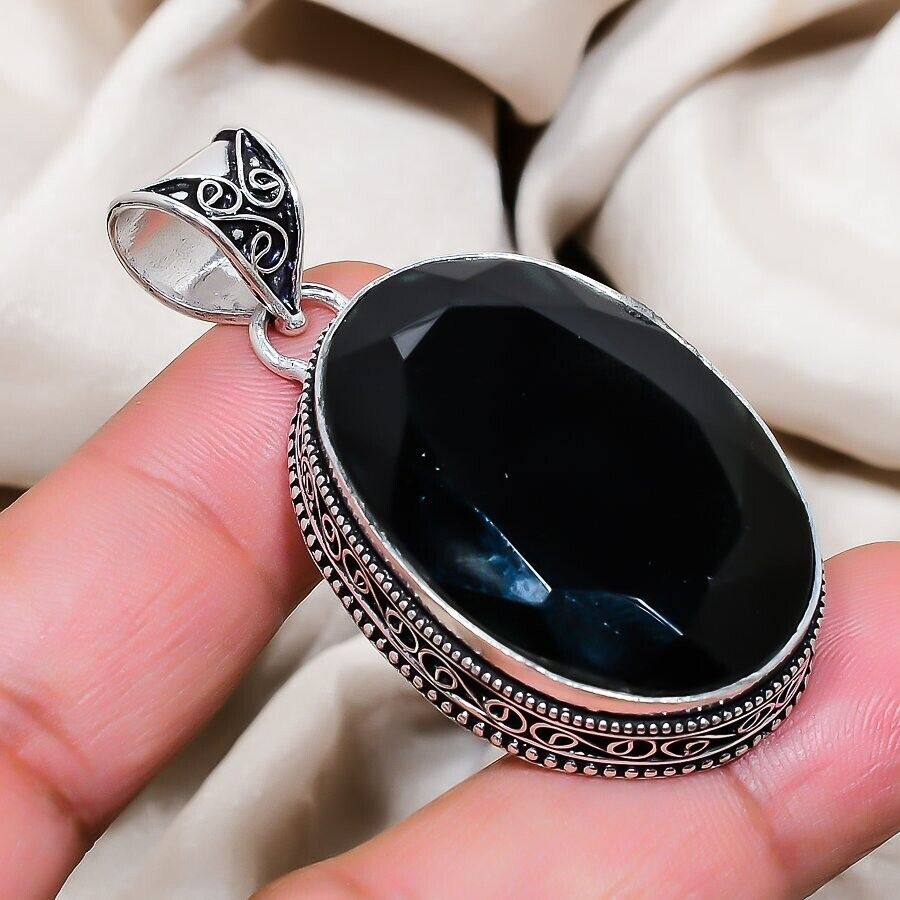 Onyx Black  Gemstone Handmade 925 Sterling Silver Jewelry Oval Cut Pendant