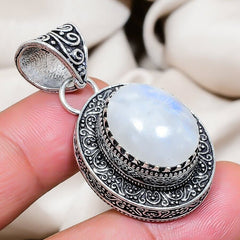 Natural Fire Moonstone Gemstone Handmade 925 Sterling Silver Jewelry Pendant