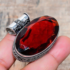 Red Garnet Gemstone Handmade 925 Sterling Silver Oval Cut Jewelry Pendant