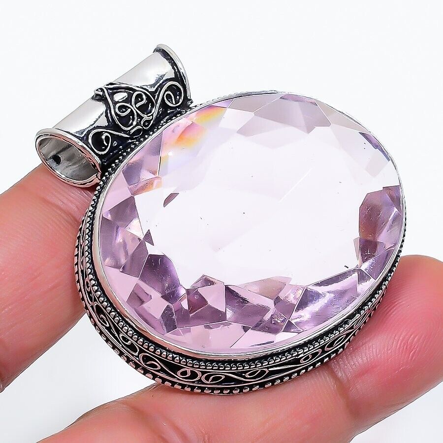 Pink Morganite Gemstone Handmade 925 Sterling Silver Jewelry Oval Cut Pendant